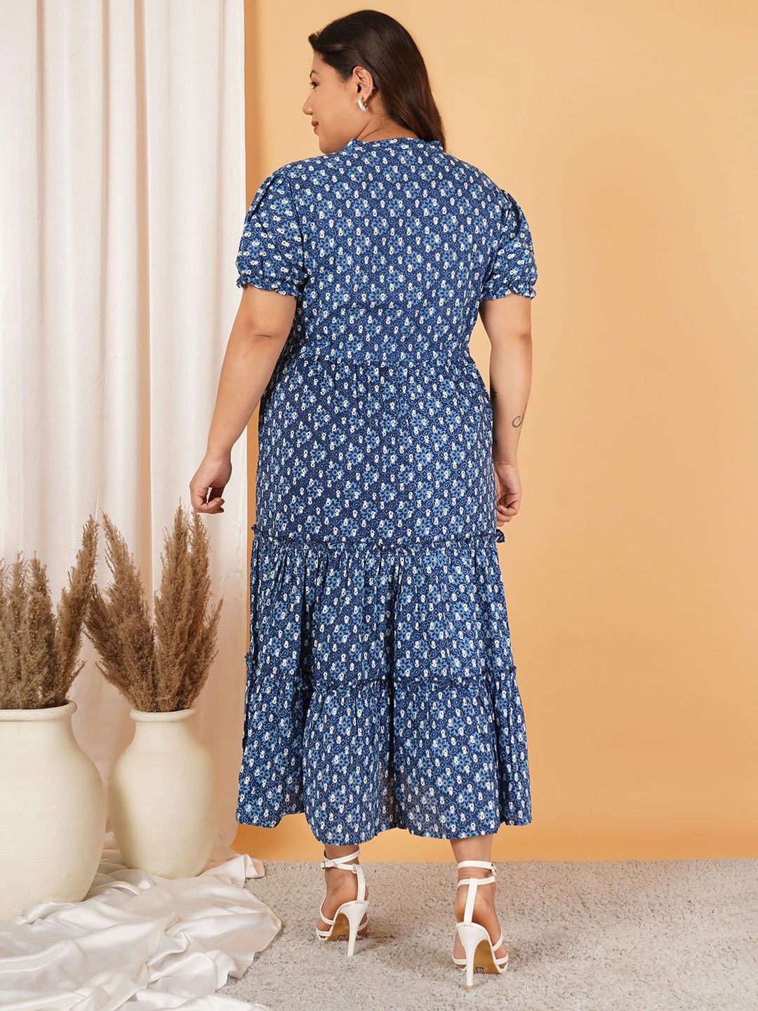 Blue Floral Tiered Plus Size Dress — view 5