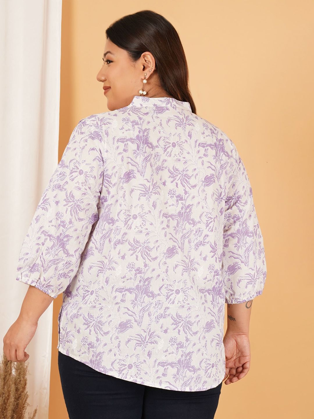 Purple Print Plus Size Lace Shirt — view 5