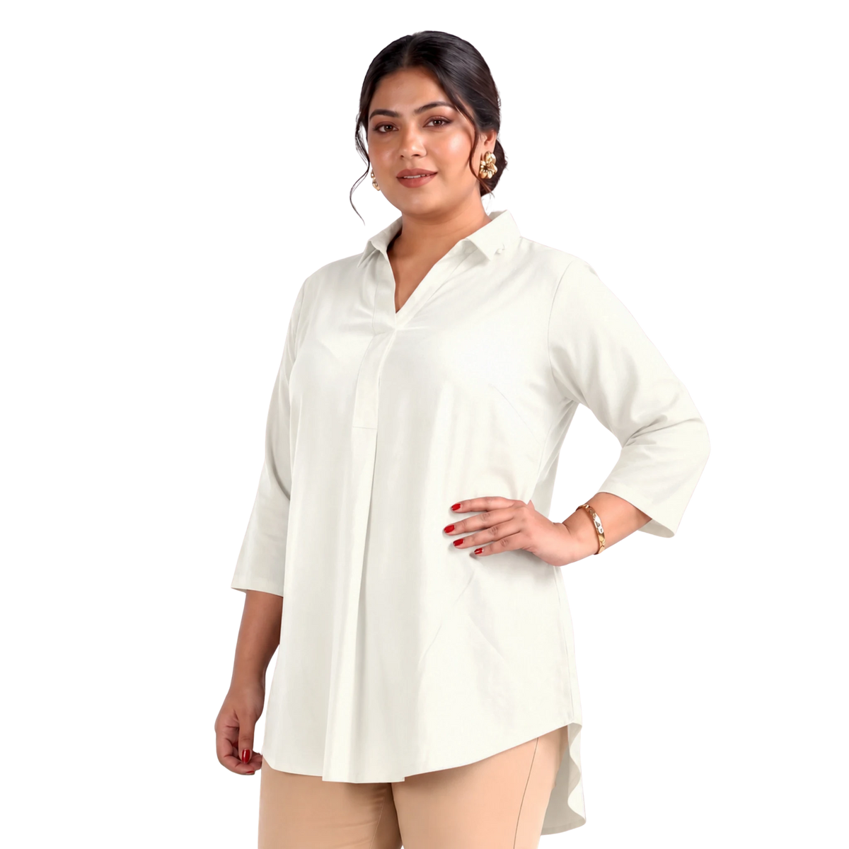 OffWhite Rayon Centrepleat Longline Tunic