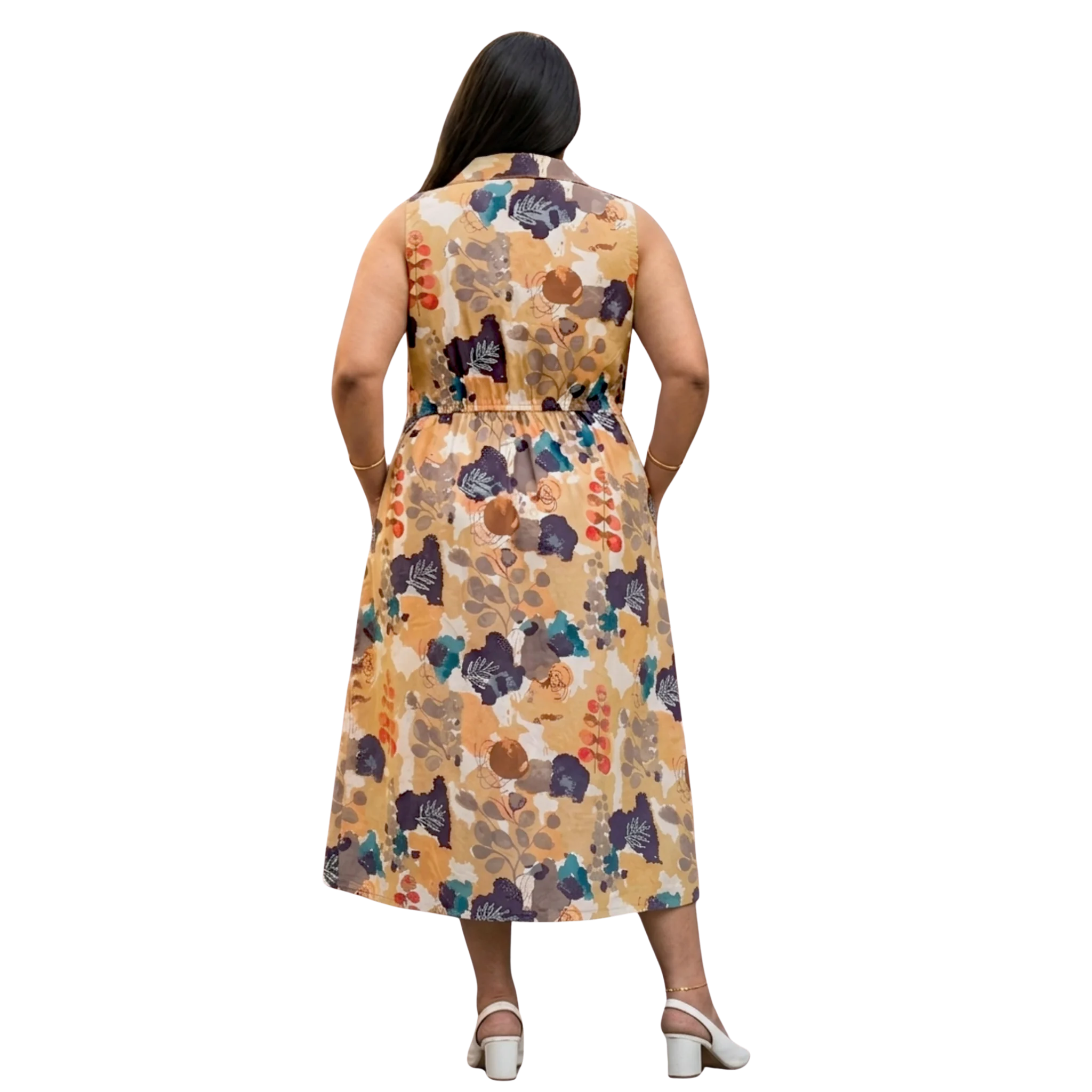 Mustard Abstract Print Midi Dress