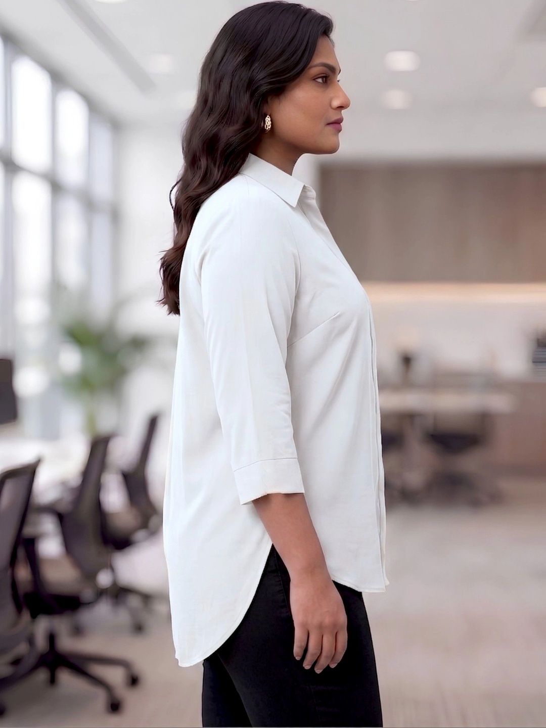 OffWhite Rayon Concealed Plus Size Tunic — view 3
