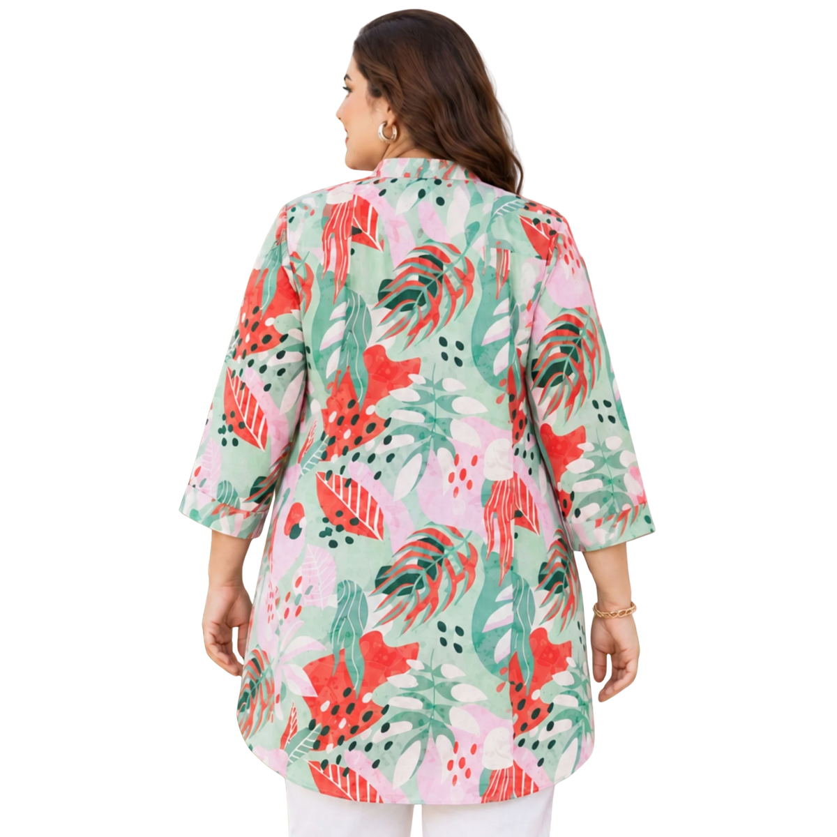 Red and Green Abstract Print Long Tunic
