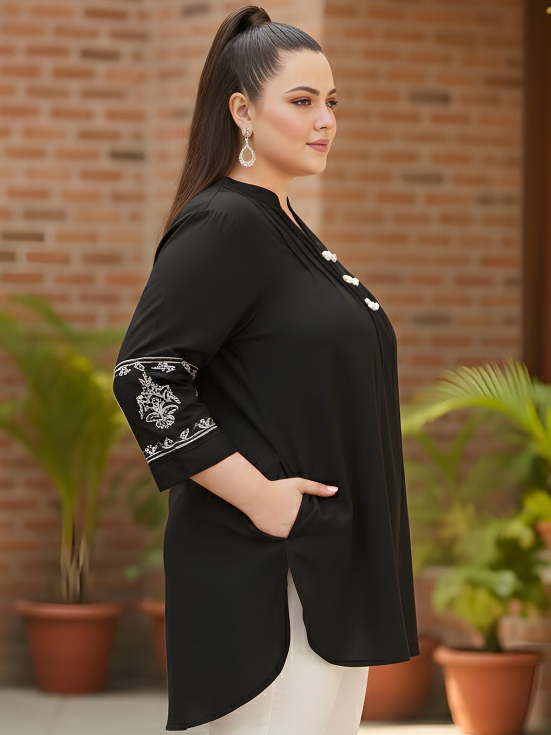 Black Cotton Embroidered Tunic — view 3