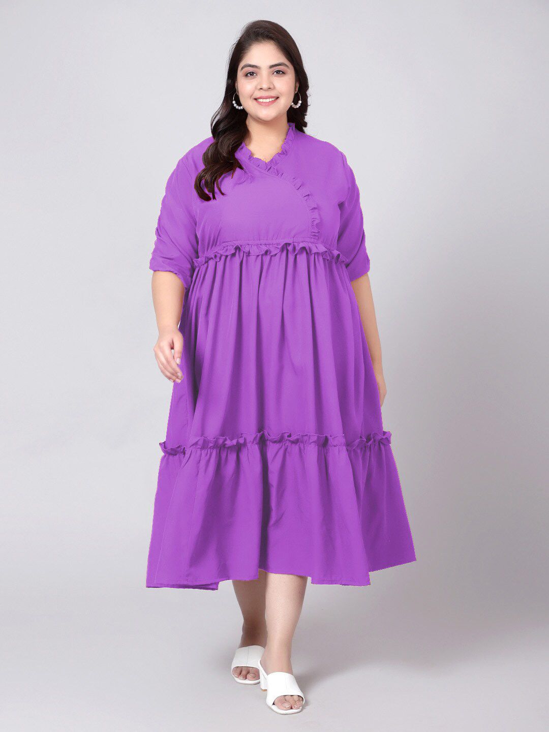 Lavender Solid Tier Plus Size Dress — view 1