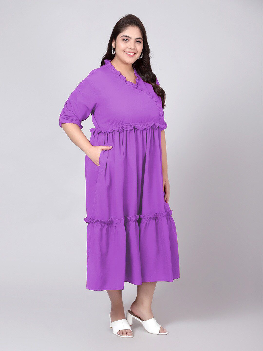 Lavender Solid Tier Plus Size Dress — view 3