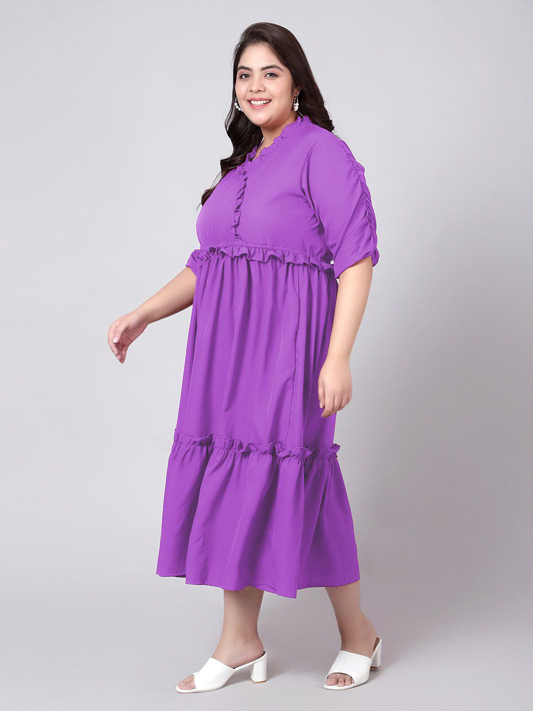 Lavender Solid Tier Plus Size Dress — view 4