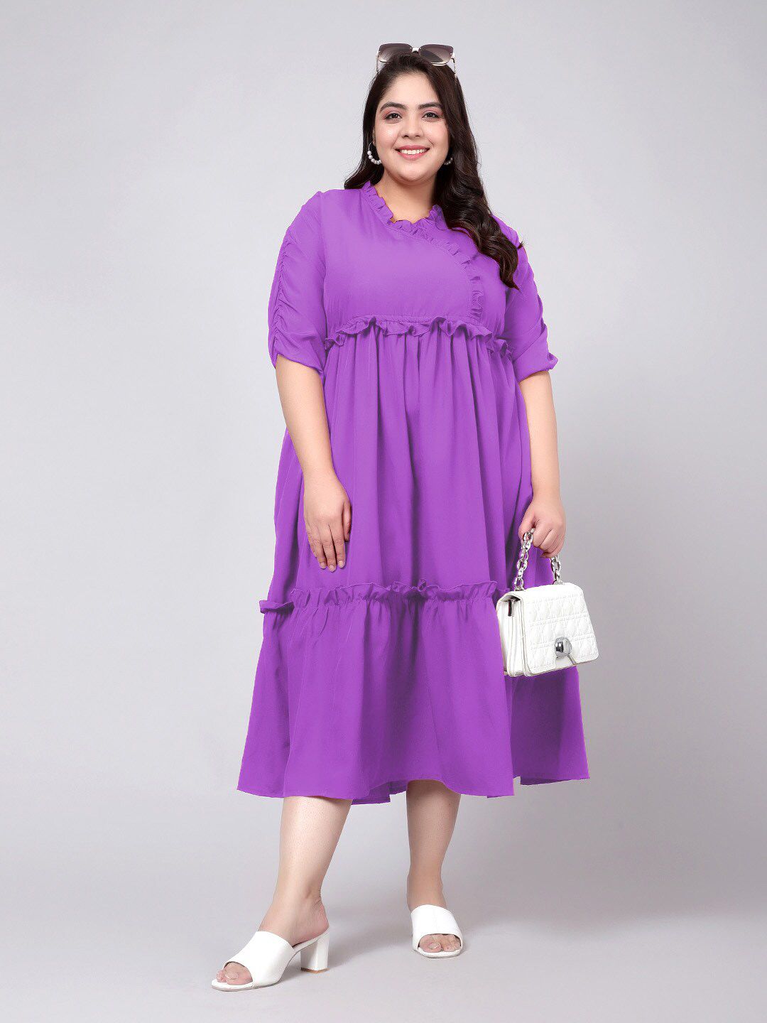 Lavender Solid Tier Plus Size Dress — view 6