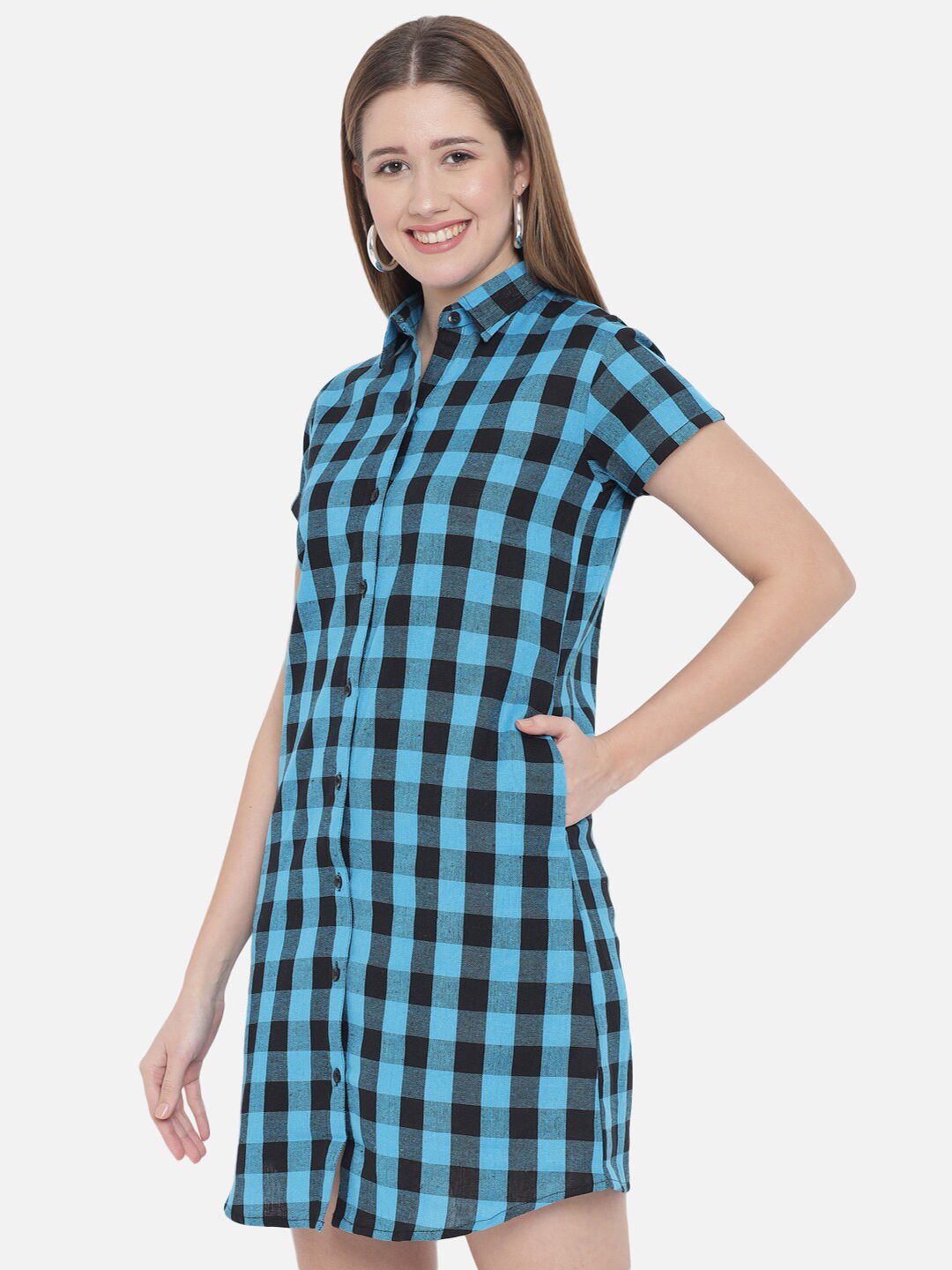 Light Blue Checkered Dress — view 3