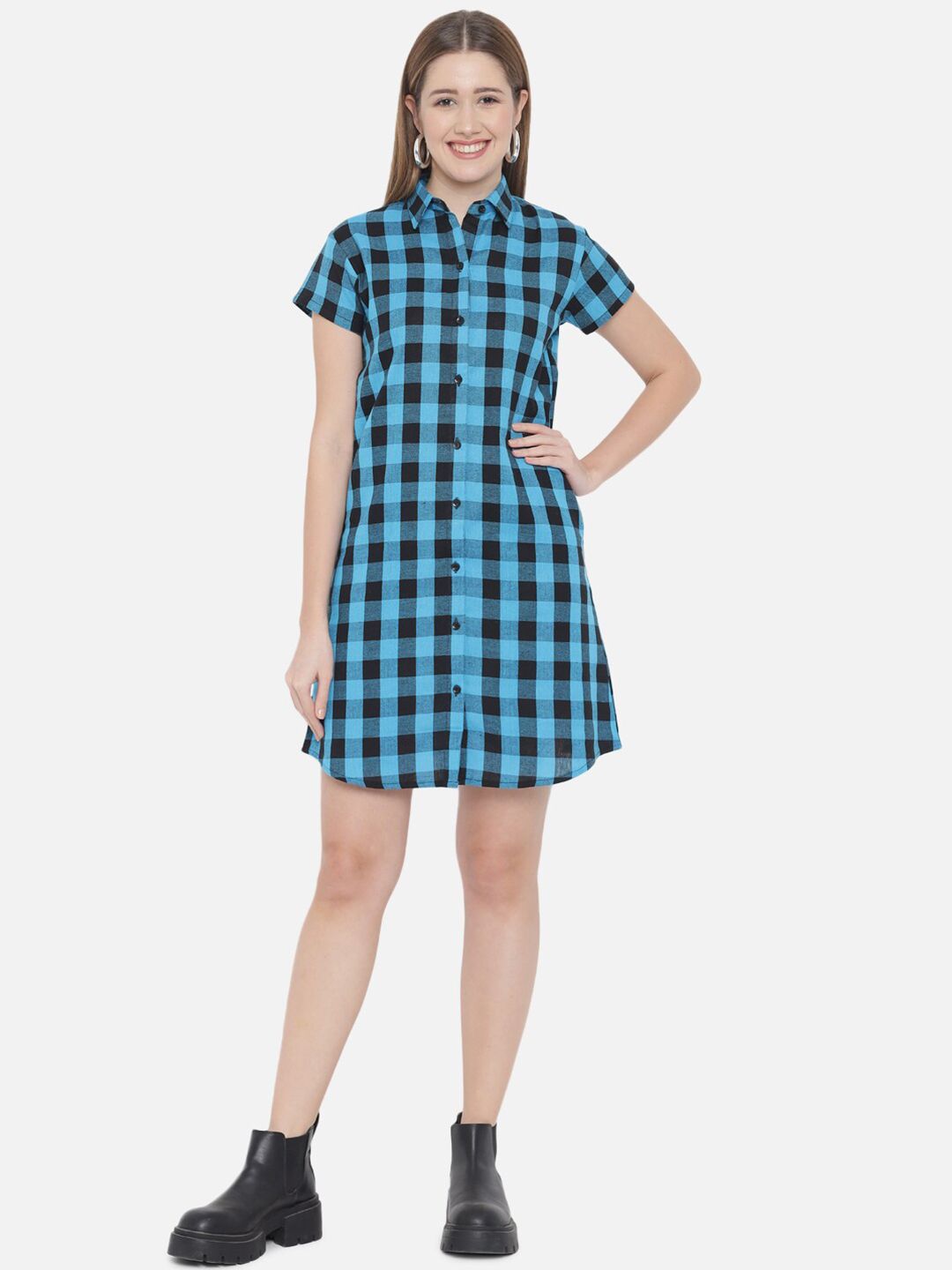 Light Blue Checkered Dress — view 7
