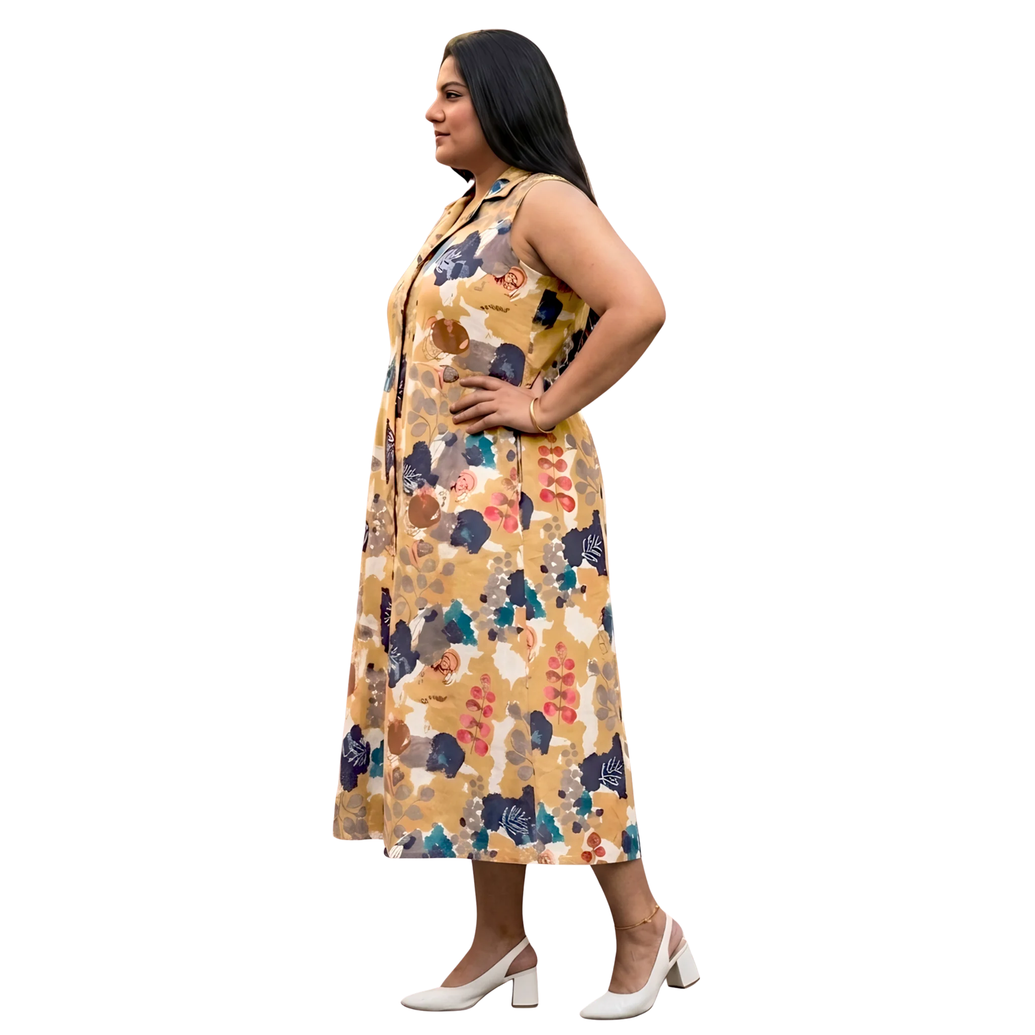 Mustard Abstract Print Midi Dress