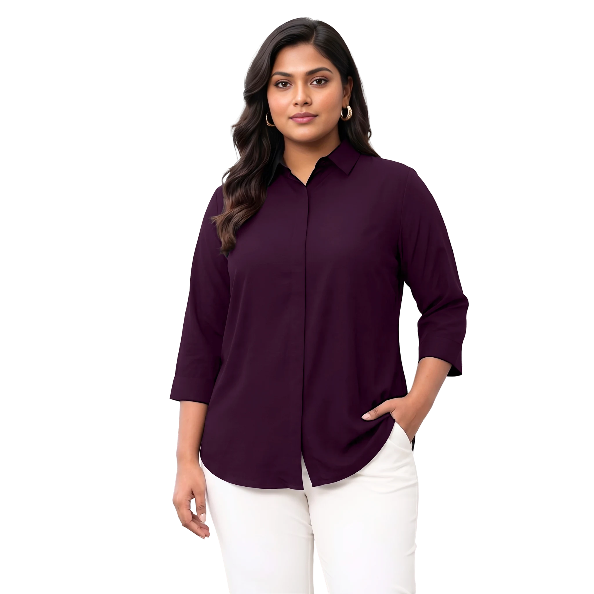 Burgundy Rayon Concealed Plus Size Tunic