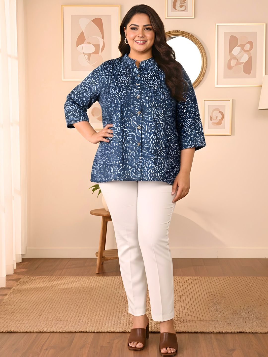Indigo Handblock Paisley Tunic — view 6