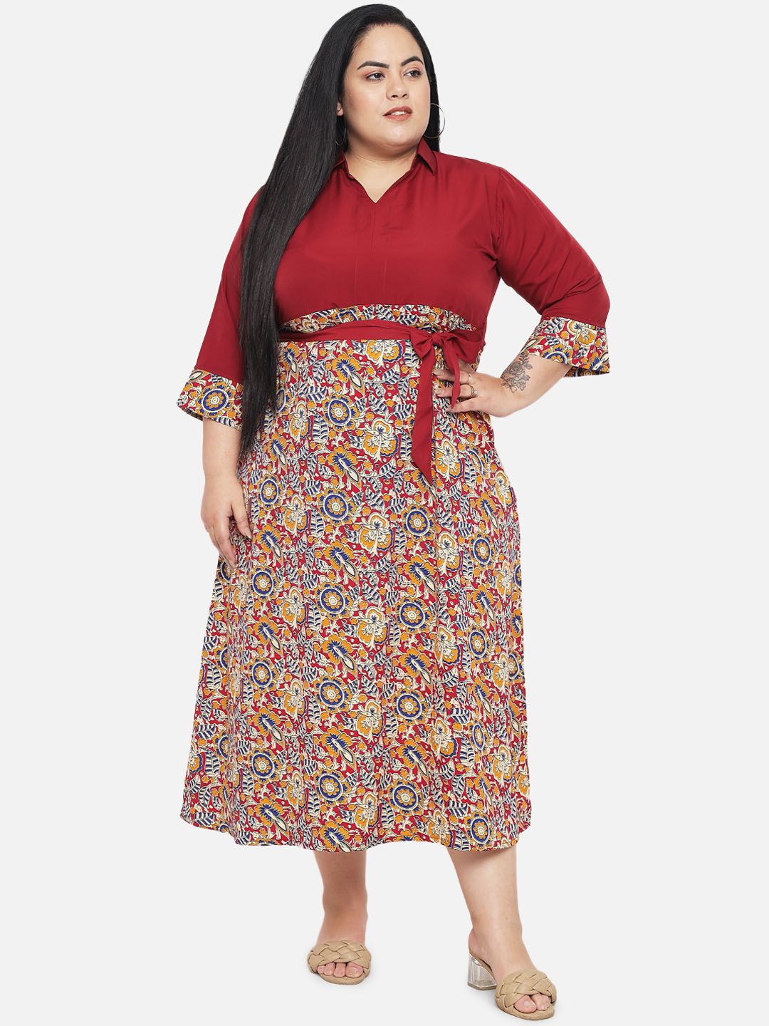 Maroon Abstract Print Dress — view 1