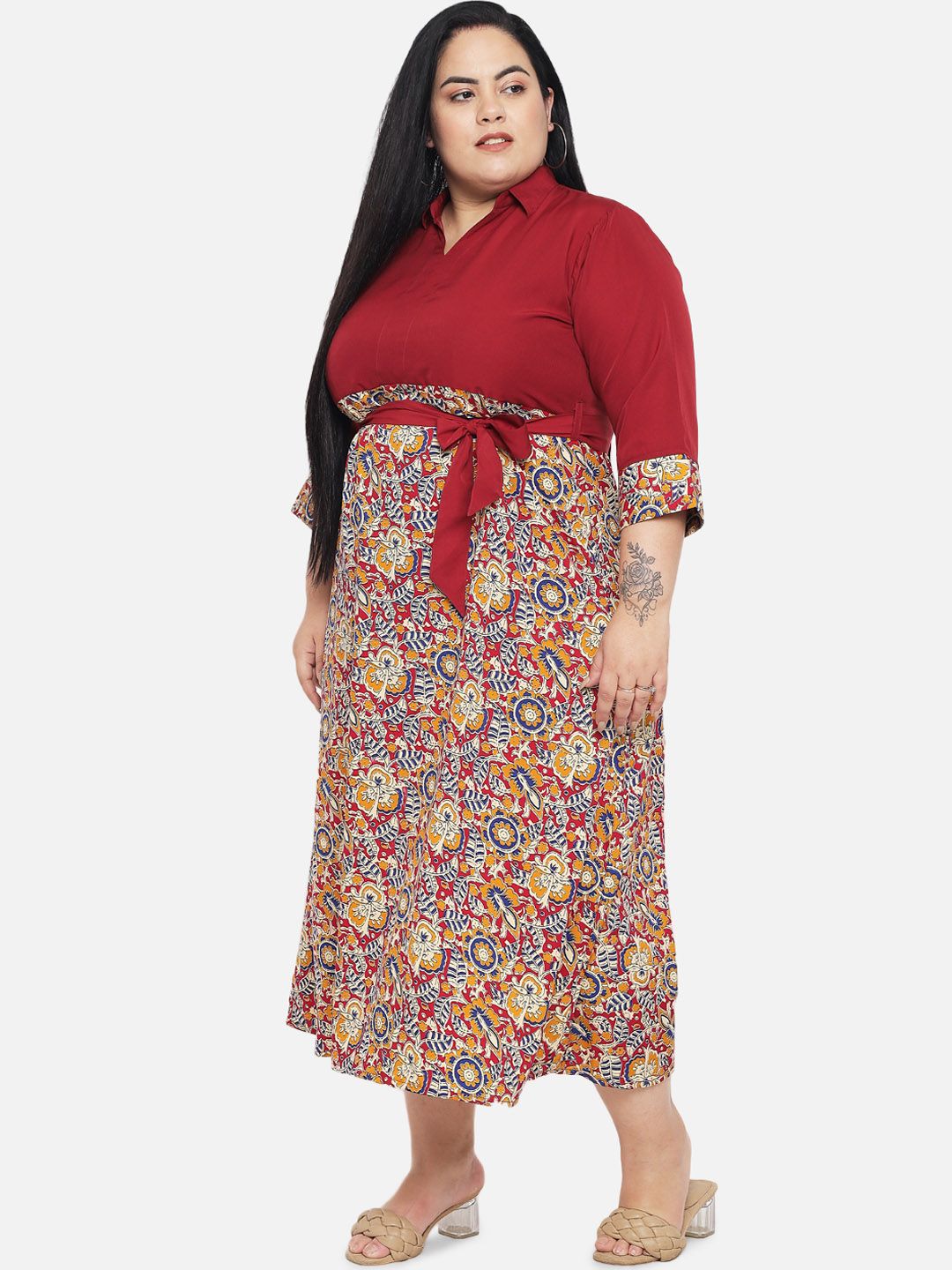 Maroon Abstract Print Dress — view 5
