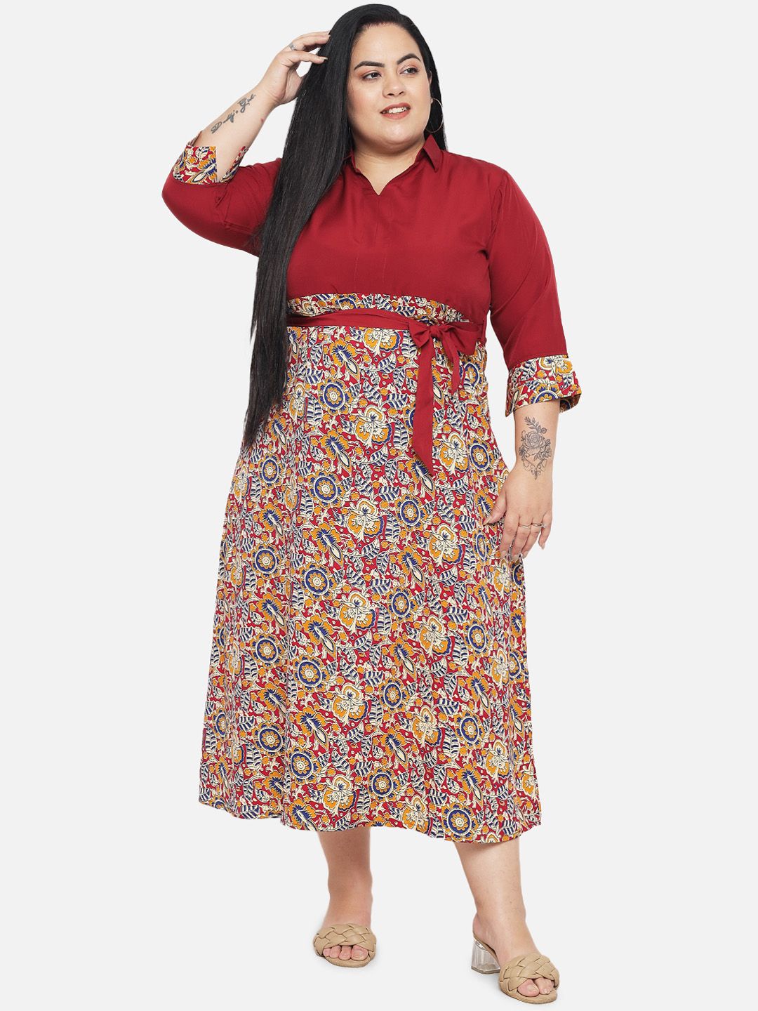 Maroon Abstract Print Dress — view 7