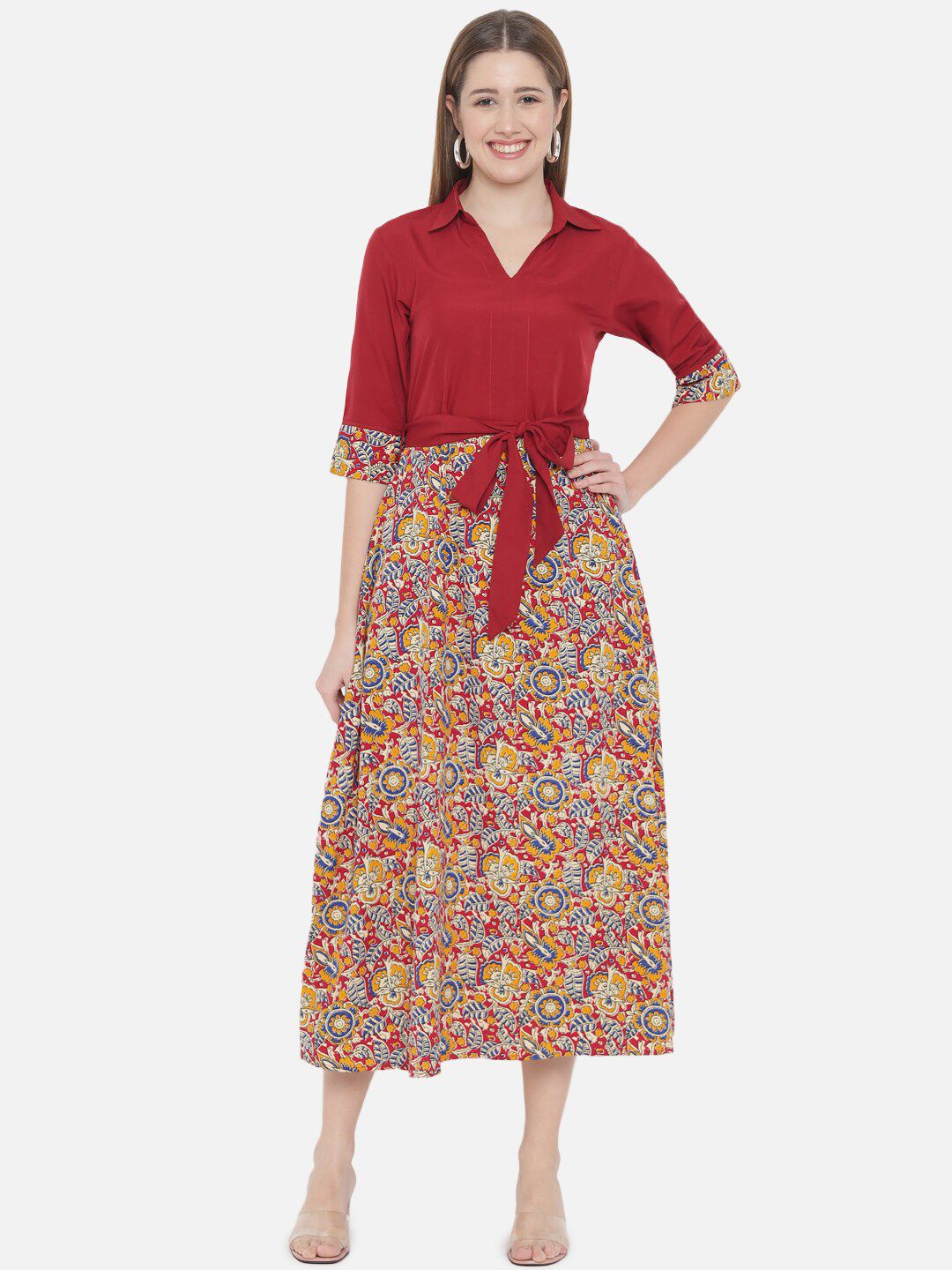 Maroon Abstract Print Dress — view 8