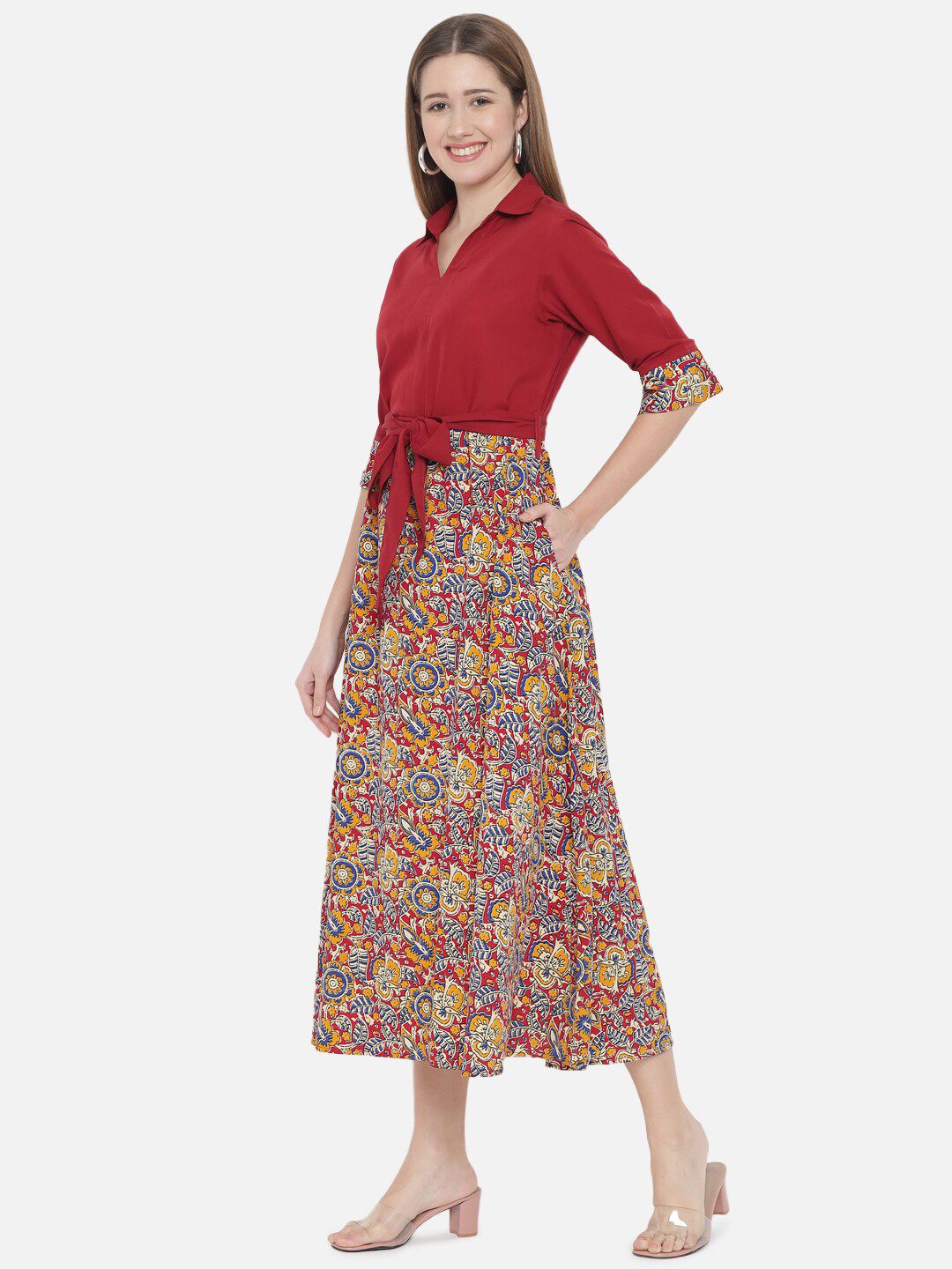 Maroon Abstract Print Dress — view 10