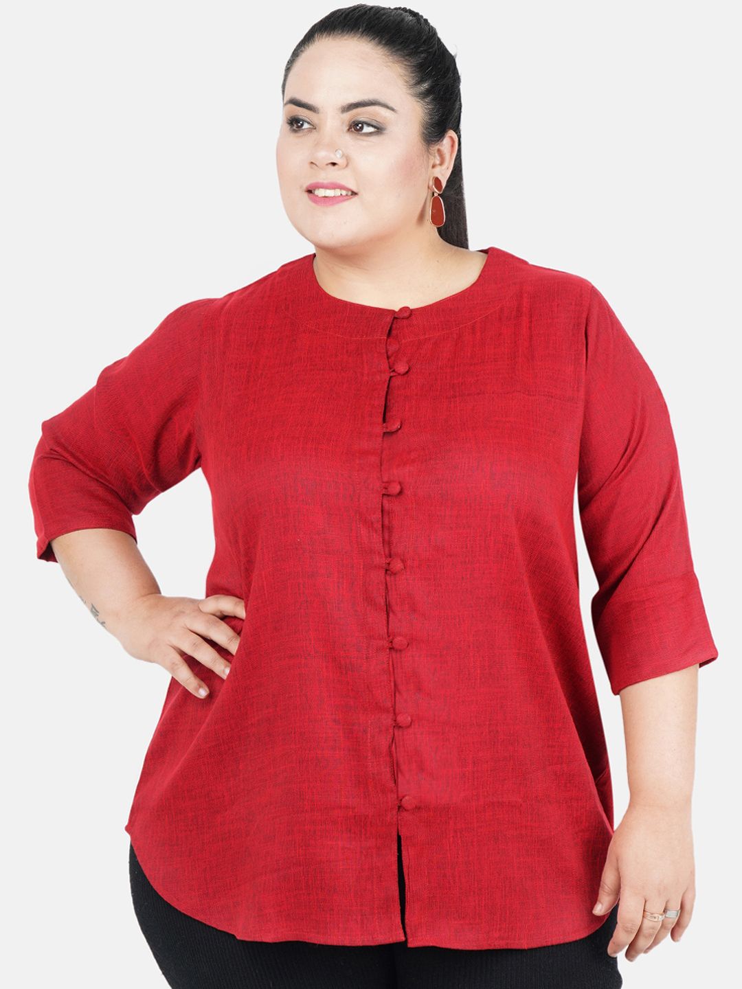 Maroon Cotton Linen Plus Size Tunic — view 1