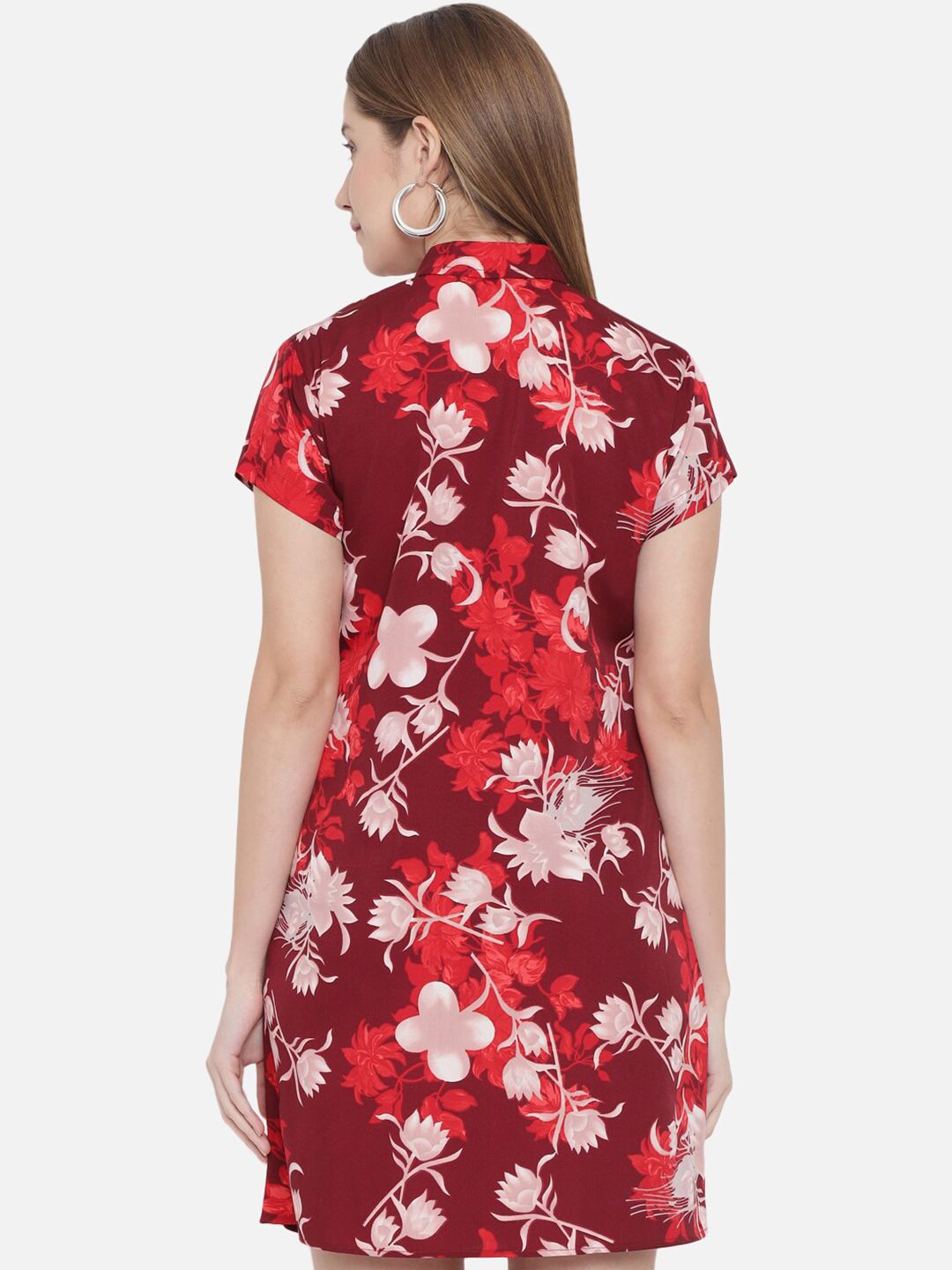 Maroon Floral Shirt Dress — view 11