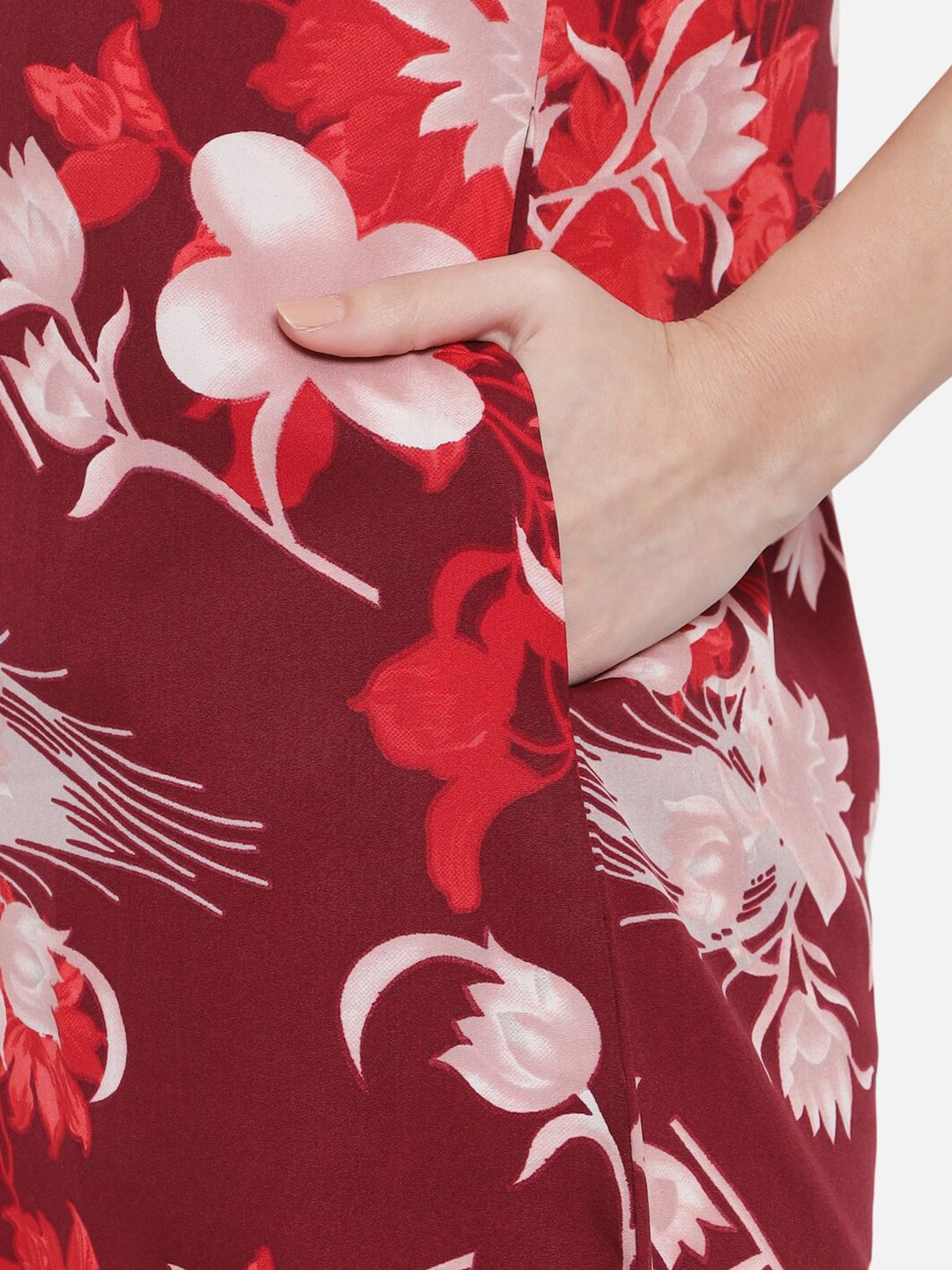 Maroon Floral Shirt Dress — view 14