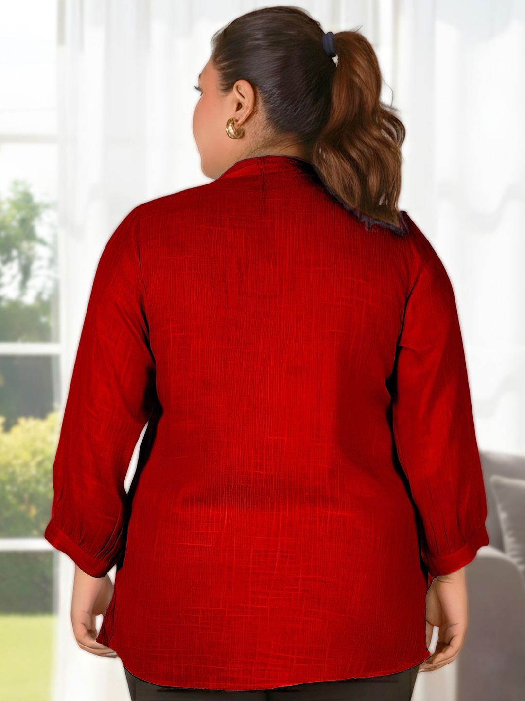 Maroon Floral Embroidered Plus Size Tunic — view 4