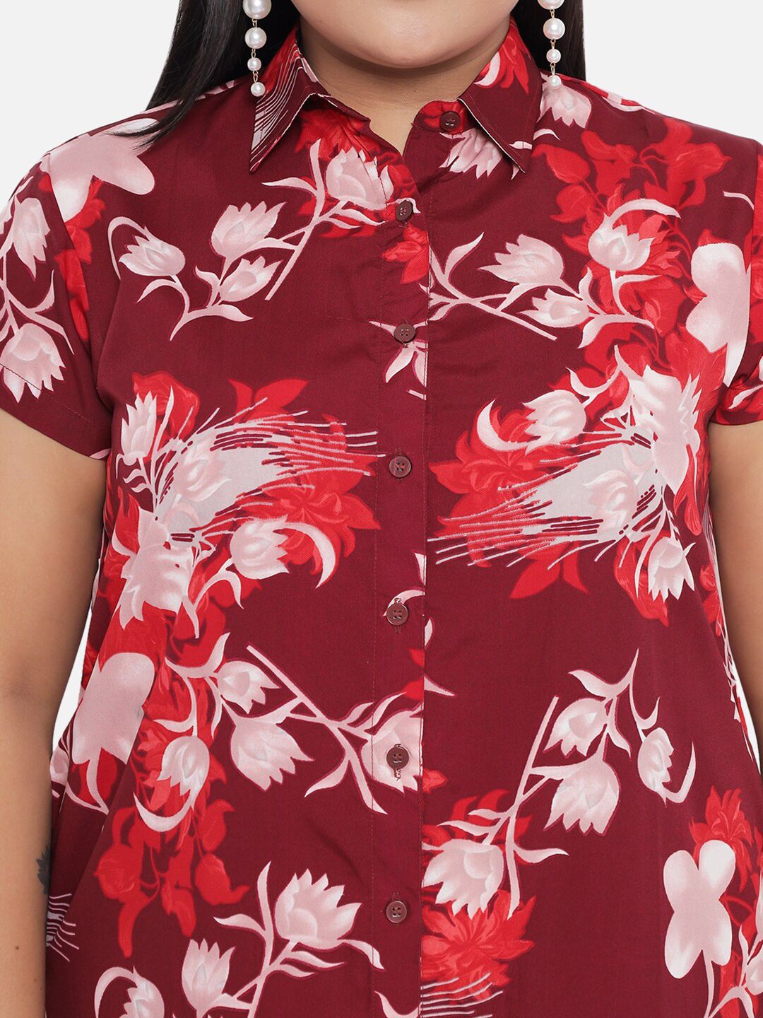 Maroon Floral Plus Size Shirt Dress — view 2