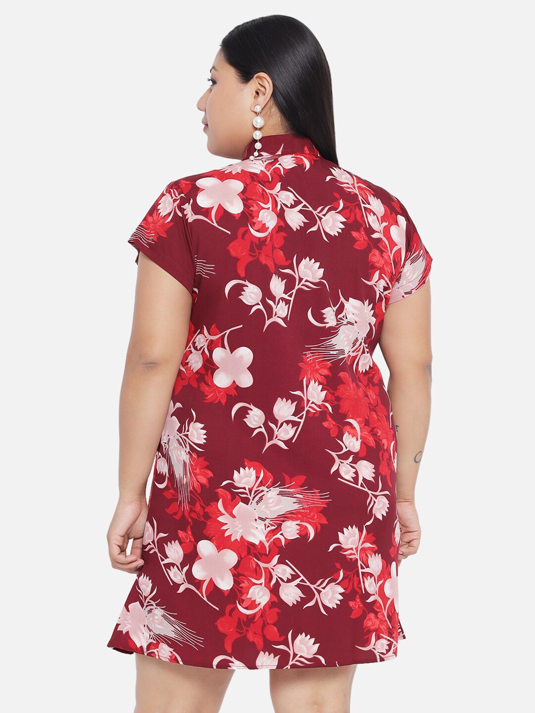 Maroon Floral Plus Size Shirt Dress — view 5