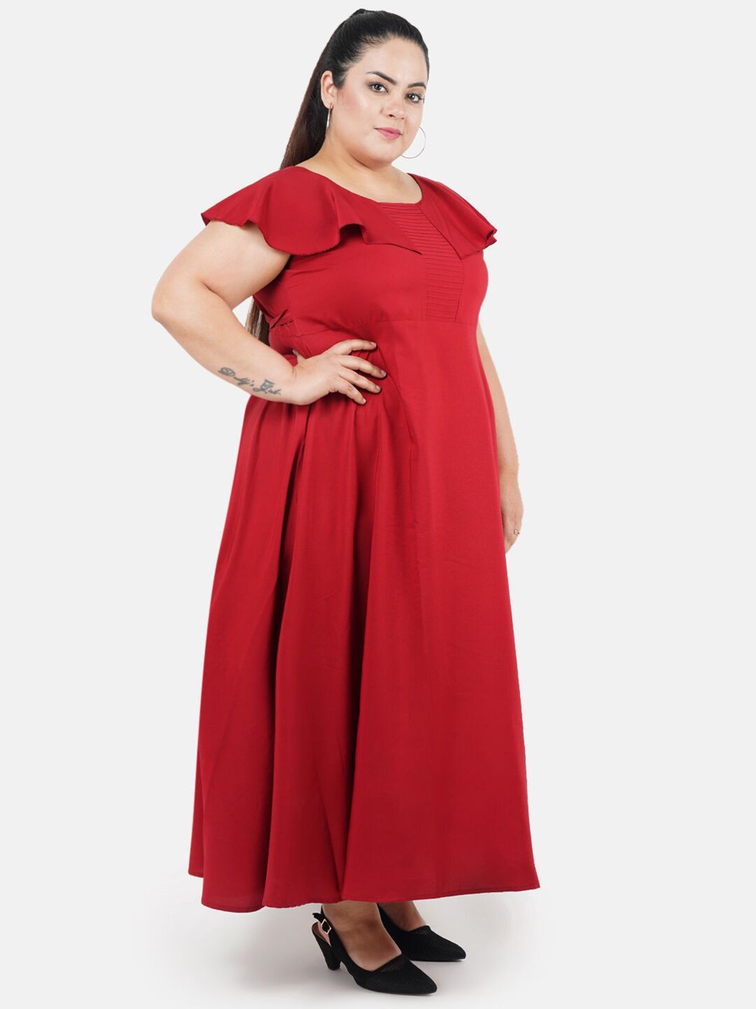 Maroon Solid Maxi Dress — view 3
