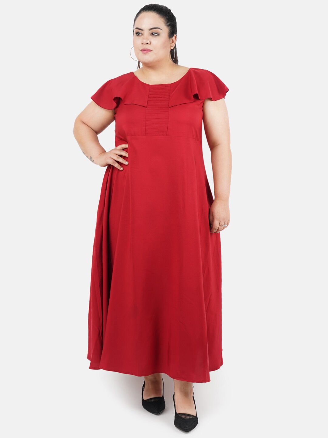 Maroon Solid Maxi Plus Size Dress — view 1