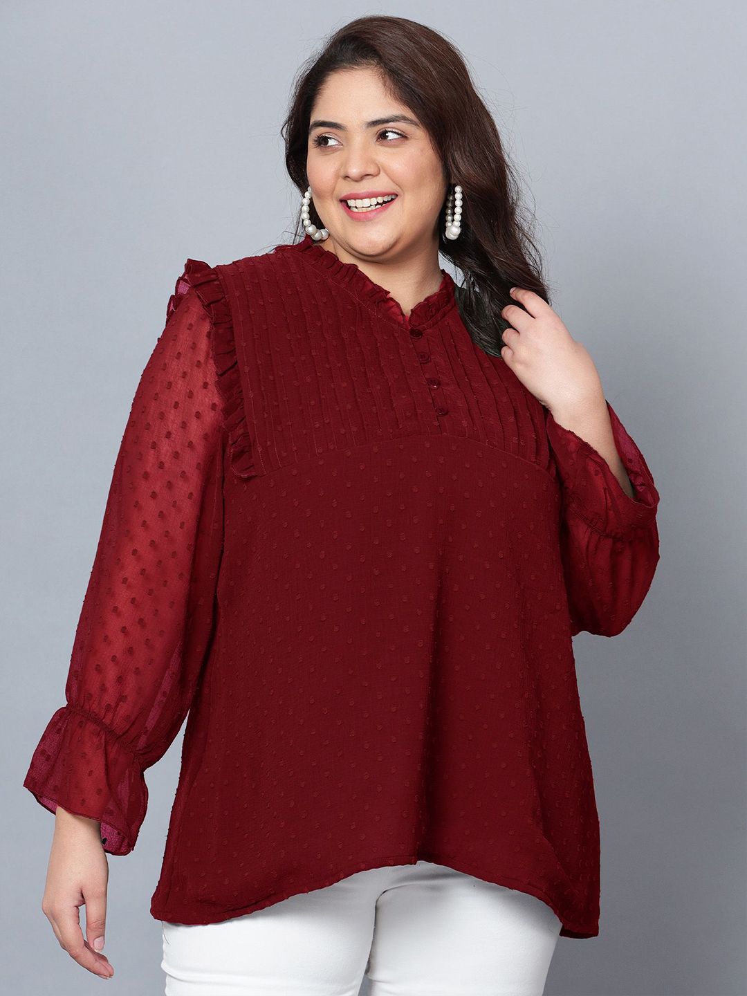 Red Georgette Plus Size Tunic — view 7
