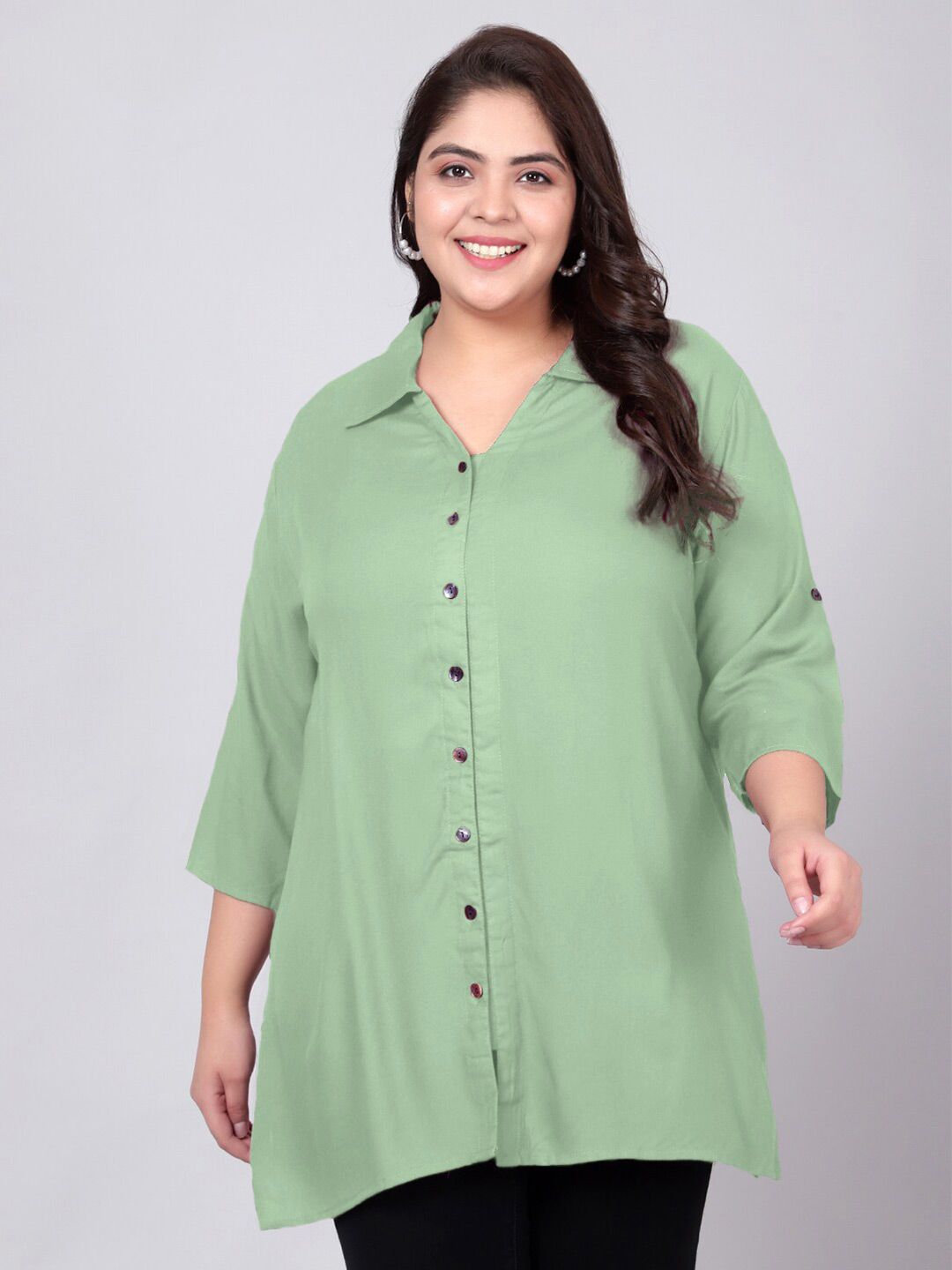 Mint Green Longline Plus Size Shirt — view 1