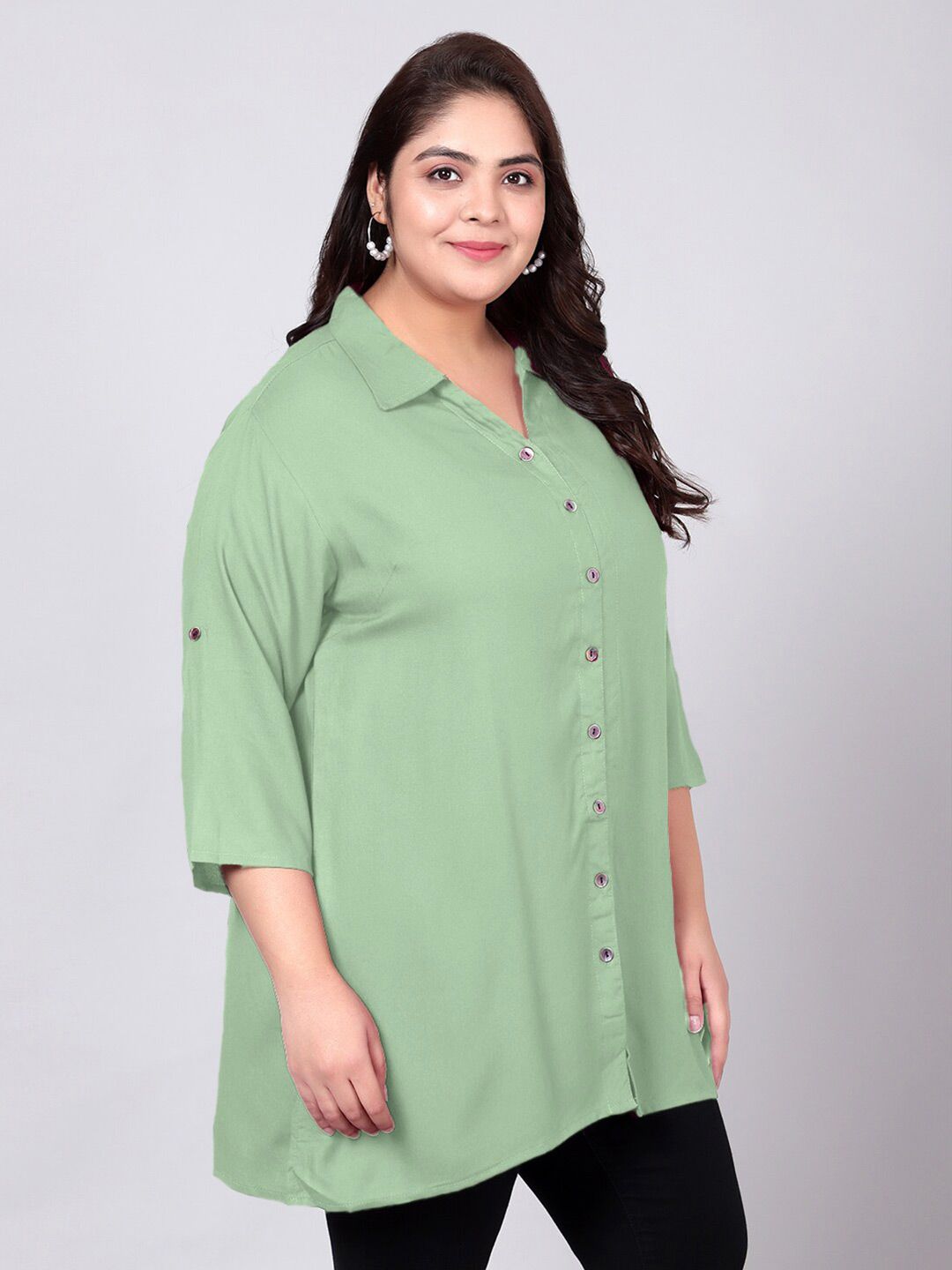 Mint Green Longline Plus Size Shirt — view 3