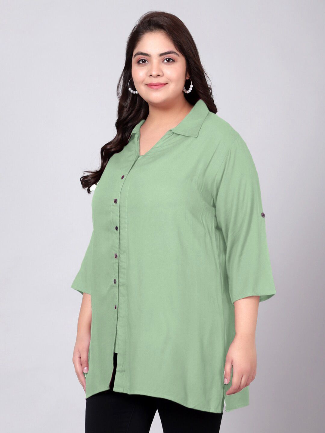 Mint Green Longline Plus Size Shirt — view 4
