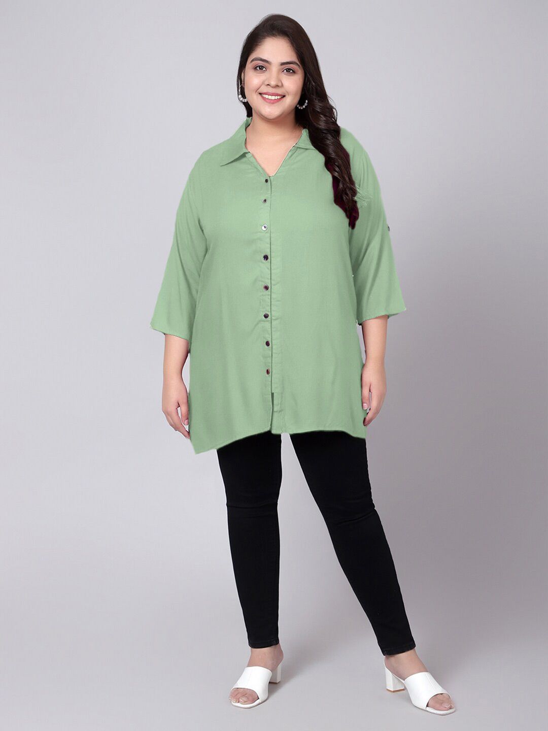 Mint Green Longline Plus Size Shirt — view 6