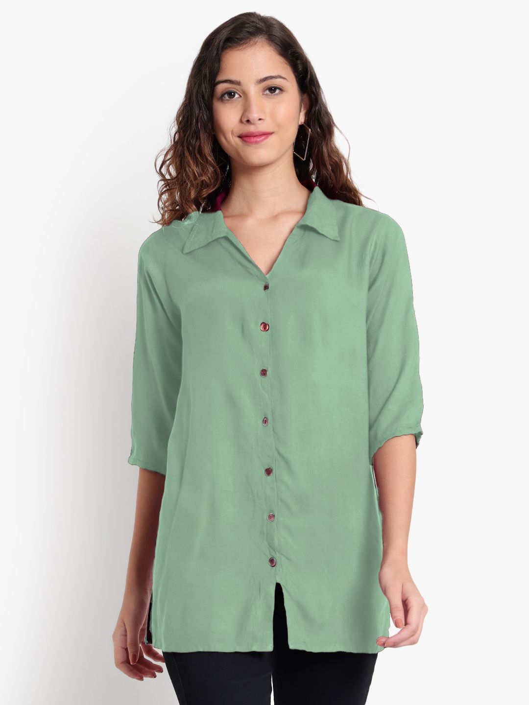 Mint Green Longline Plus Size Shirt — view 7