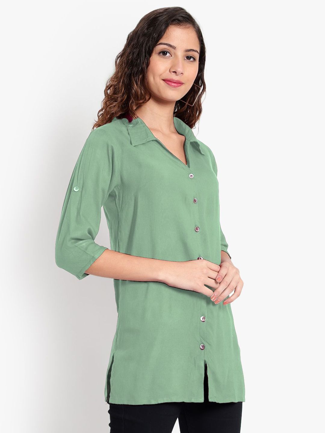 Mint Green Longline Plus Size Shirt — view 9