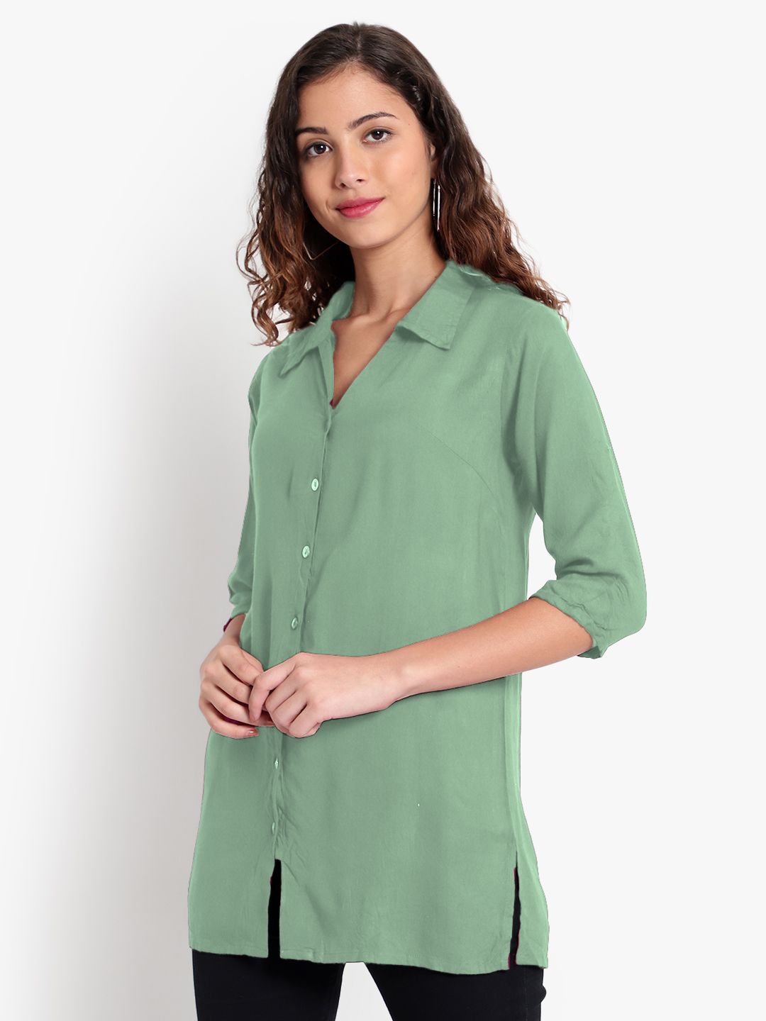 Mint Green Longline Plus Size Shirt — view 10