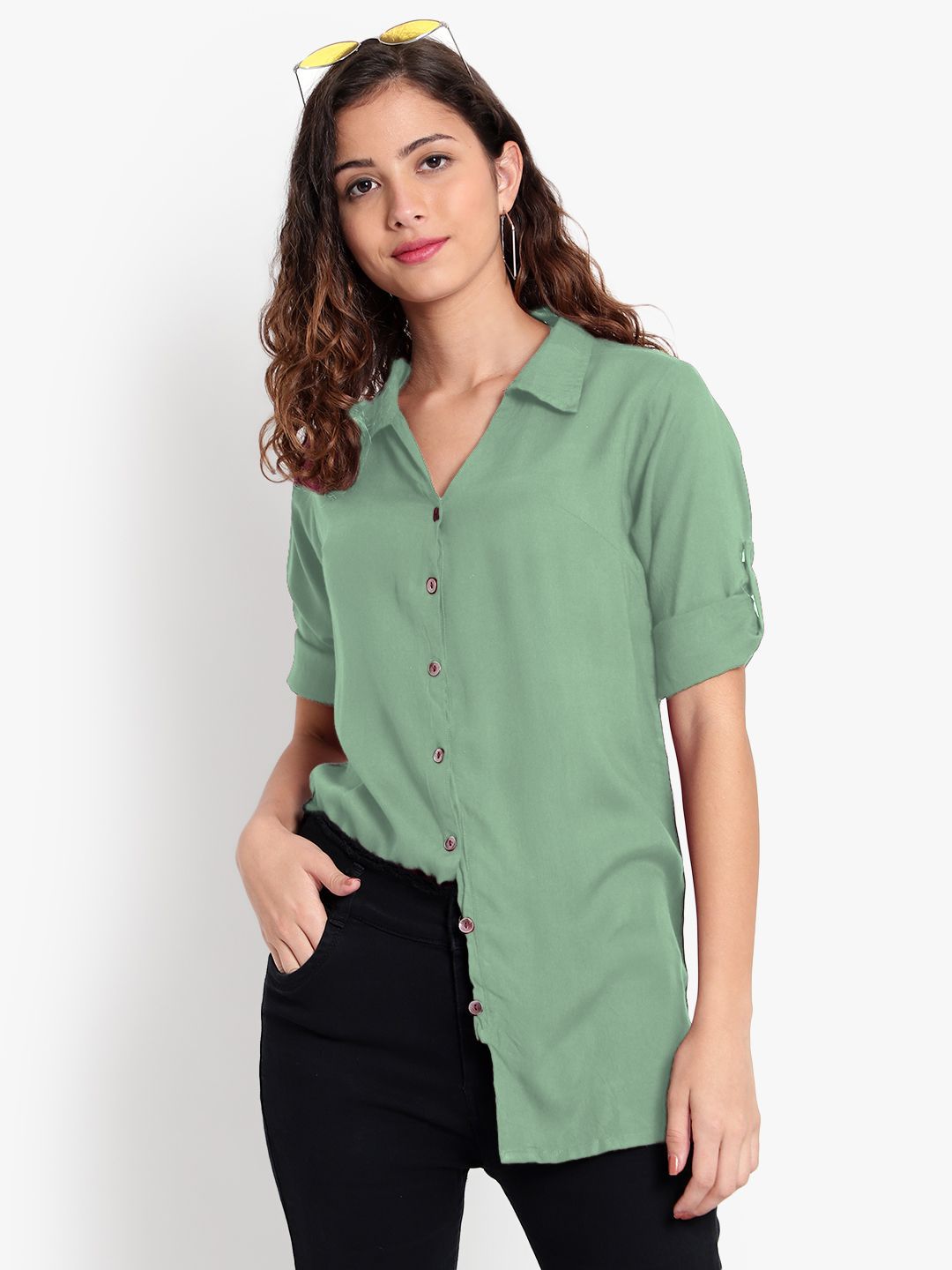 Mint Green Longline Plus Size Shirt — view 12