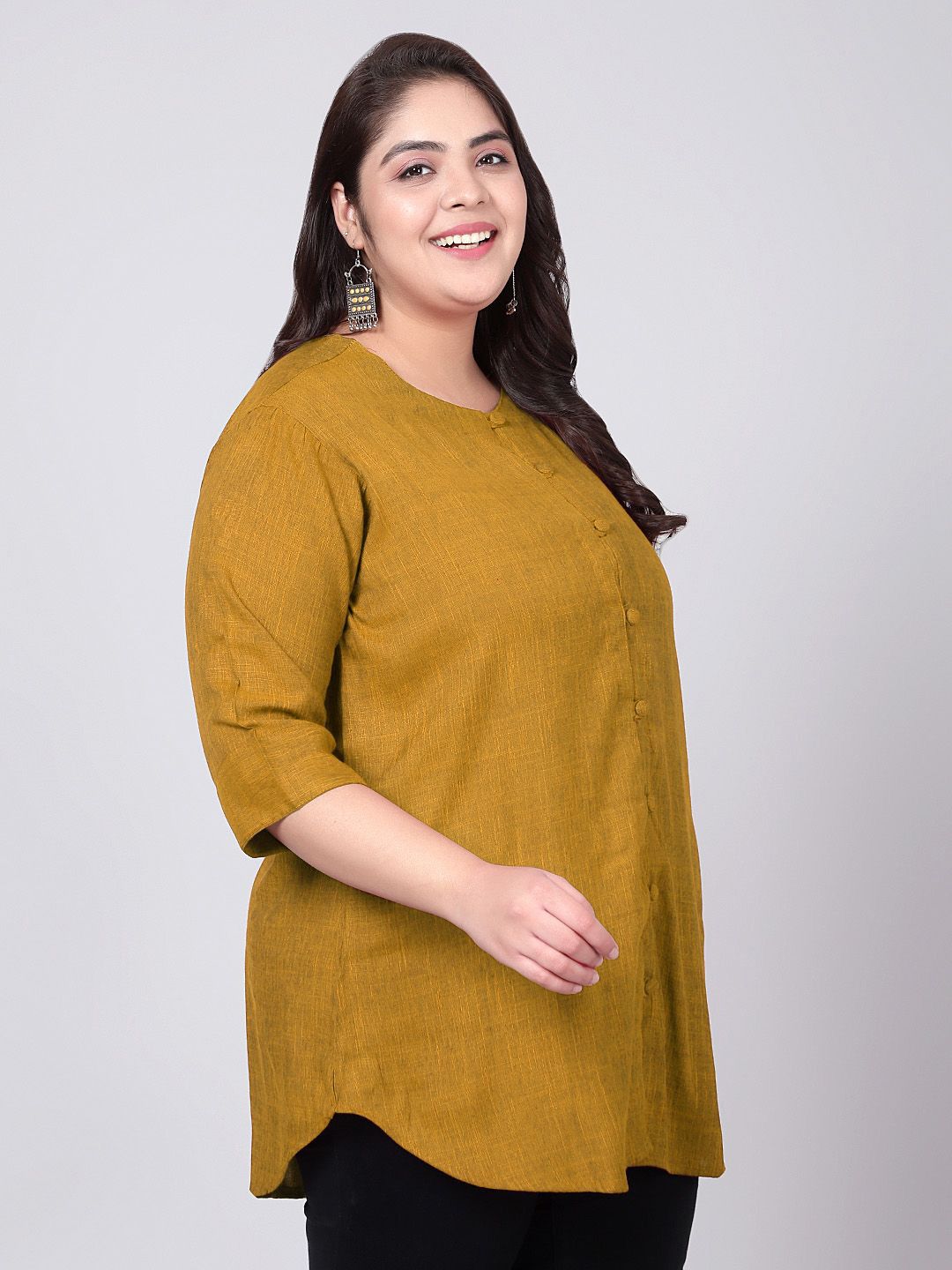 Mustard Cotton Linen Plus Size Tunic — view 3