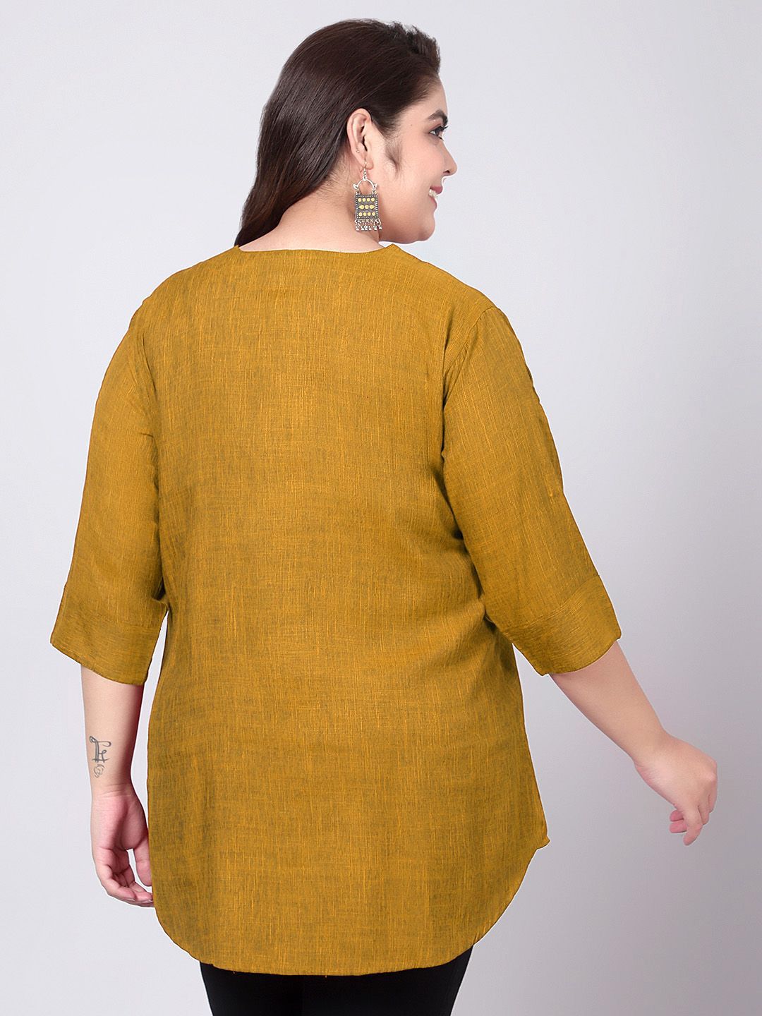 Mustard Cotton Linen Plus Size Tunic — view 5