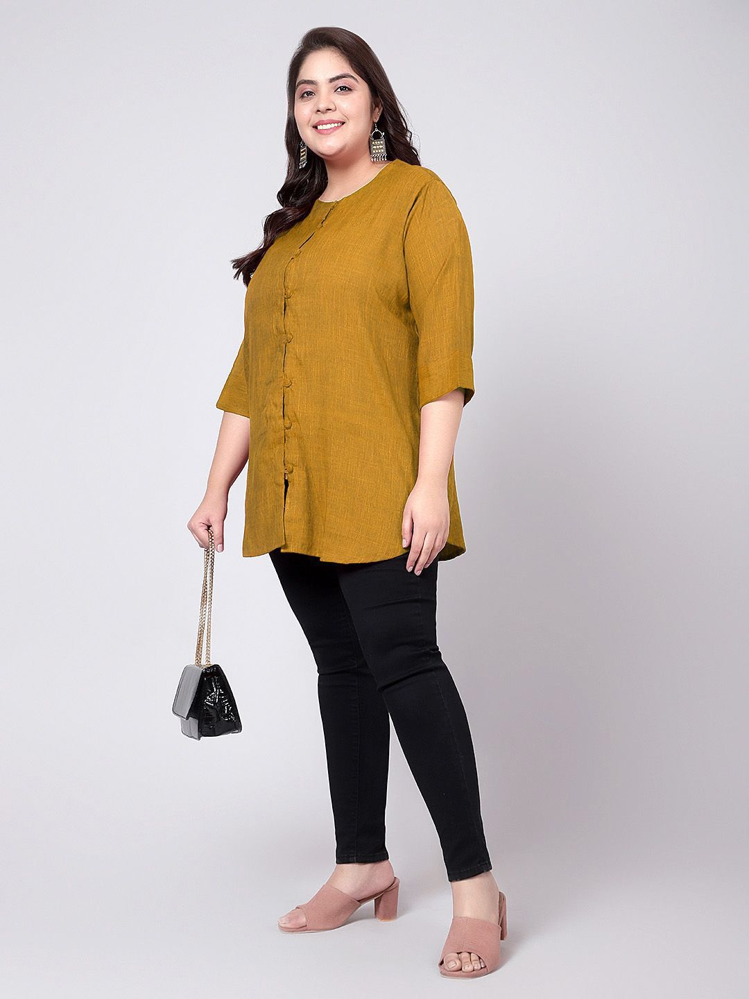 Mustard Cotton Linen Plus Size Tunic — view 6