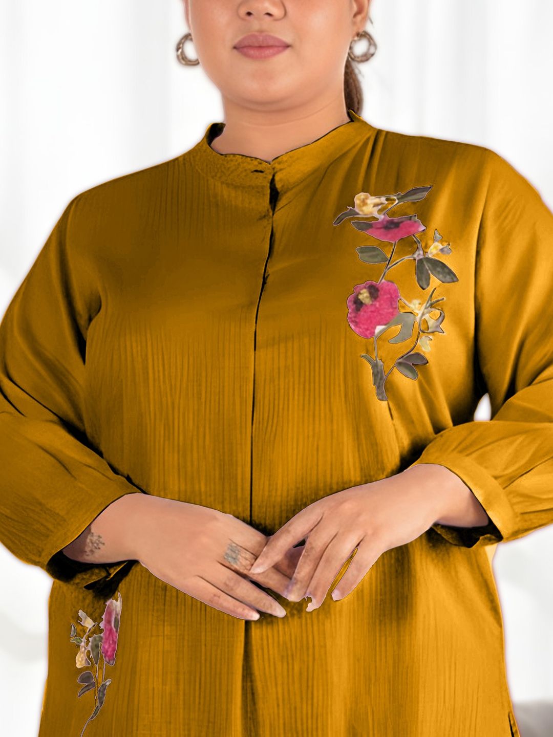 Mustard Floral Embroidered Plus Size Tunic — view 2