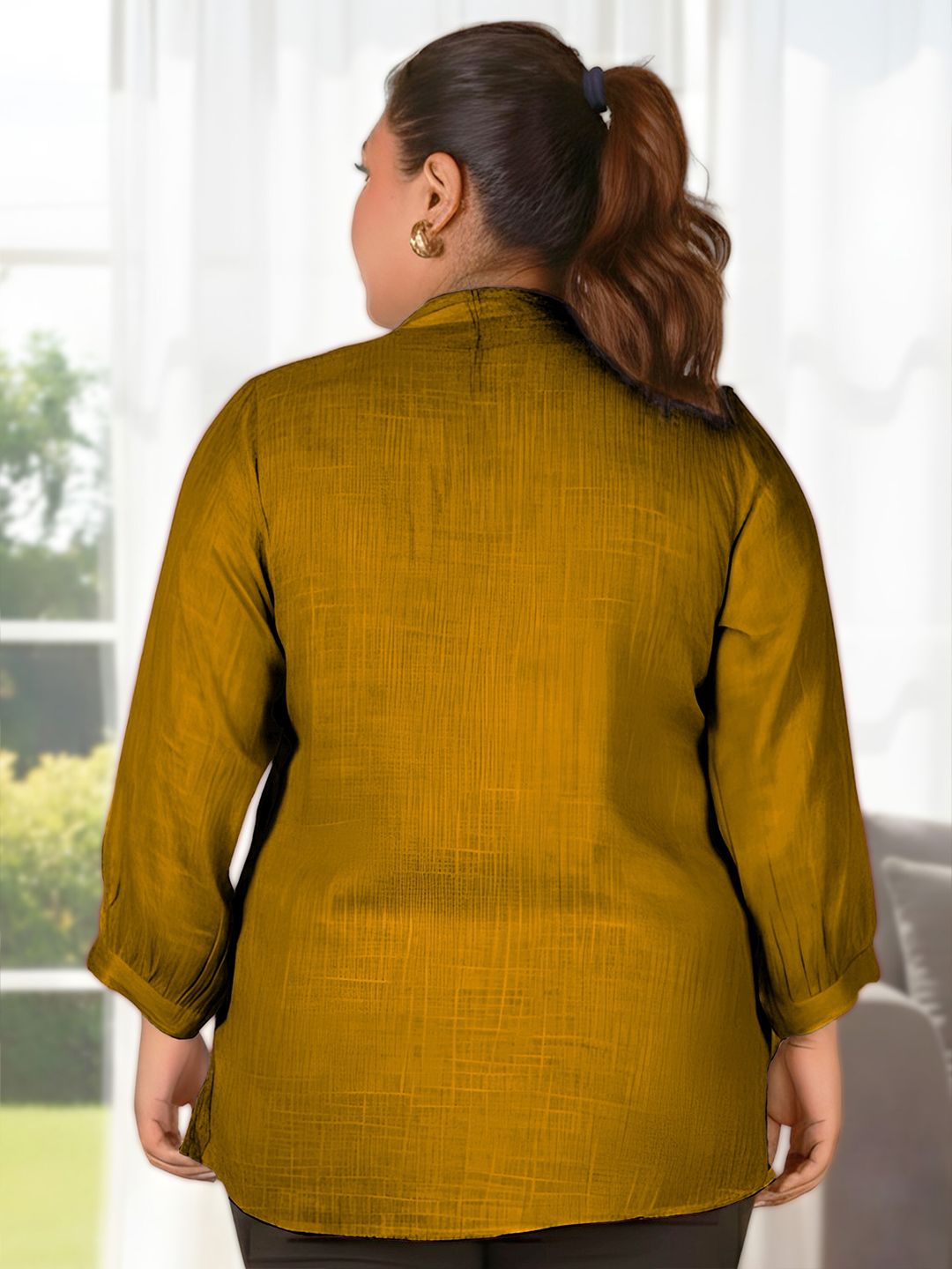 Mustard Floral Embroidered Plus Size Tunic — view 5
