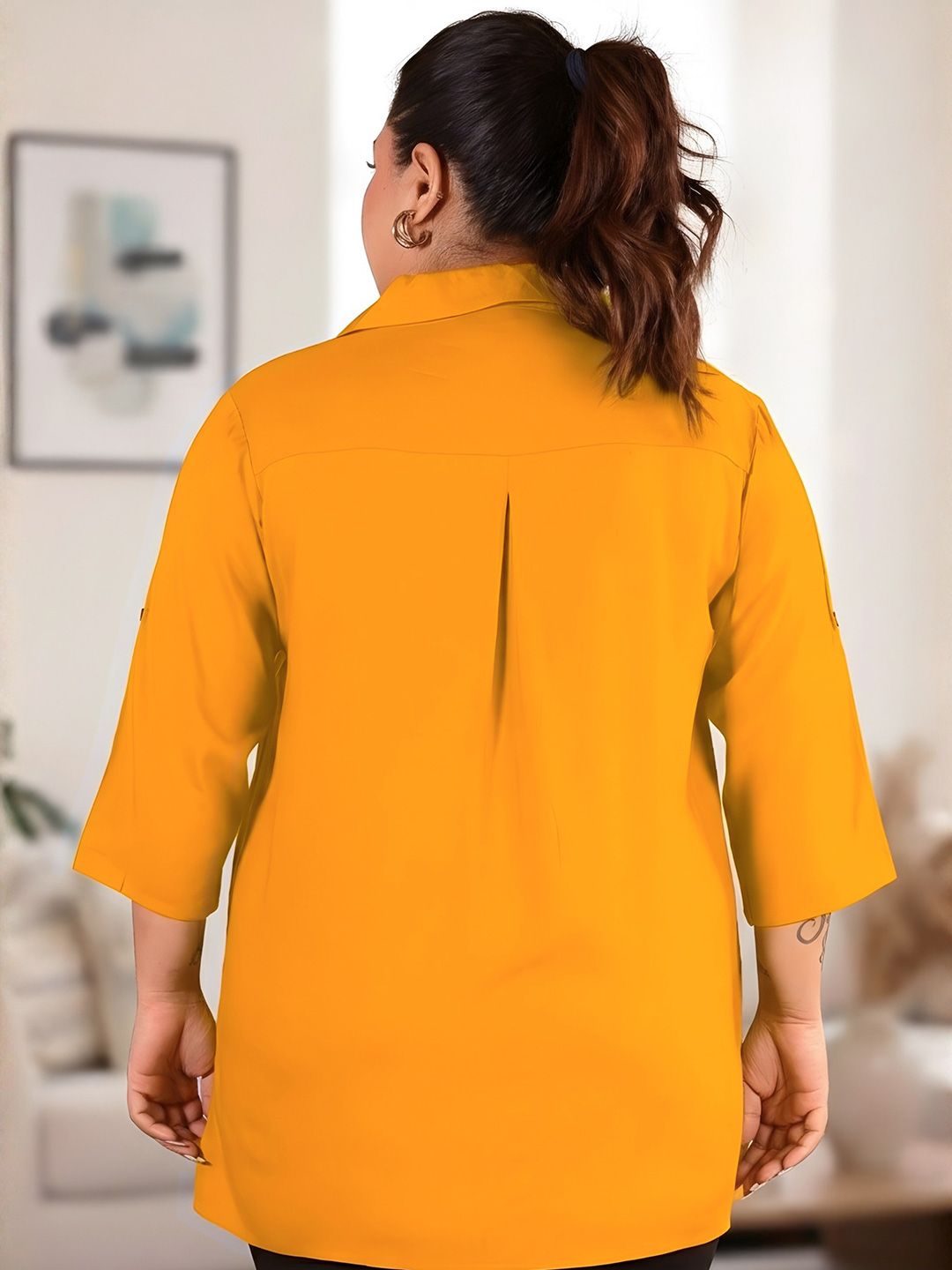 Mustard Longline Plus Size Shirt — view 6