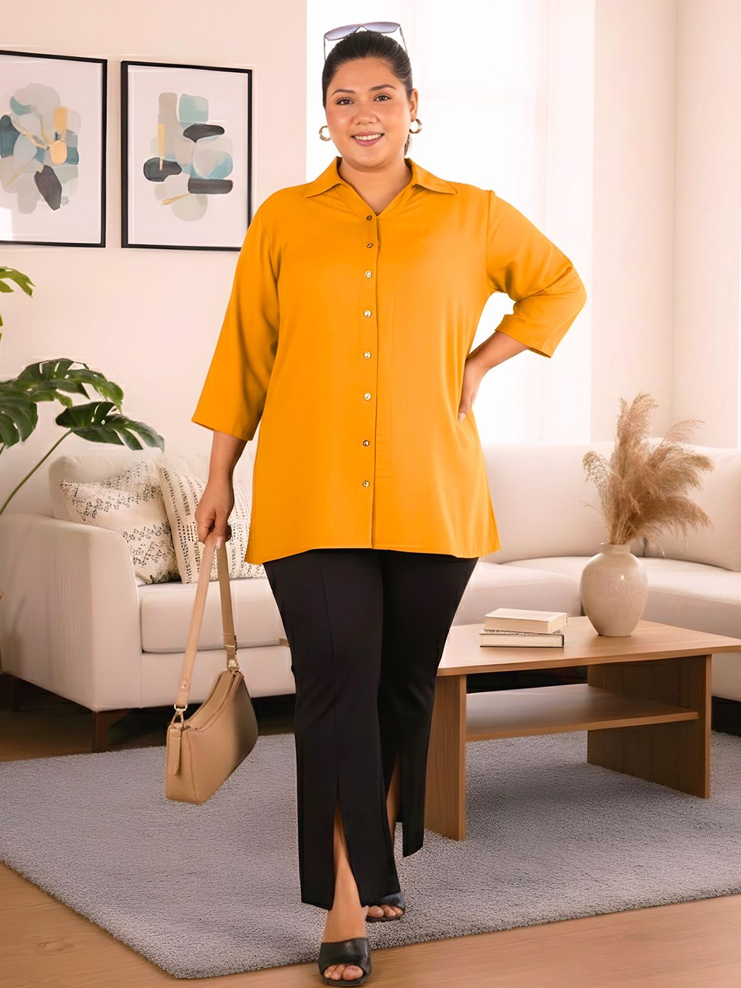 Mustard Longline Plus Size Shirt — view 7