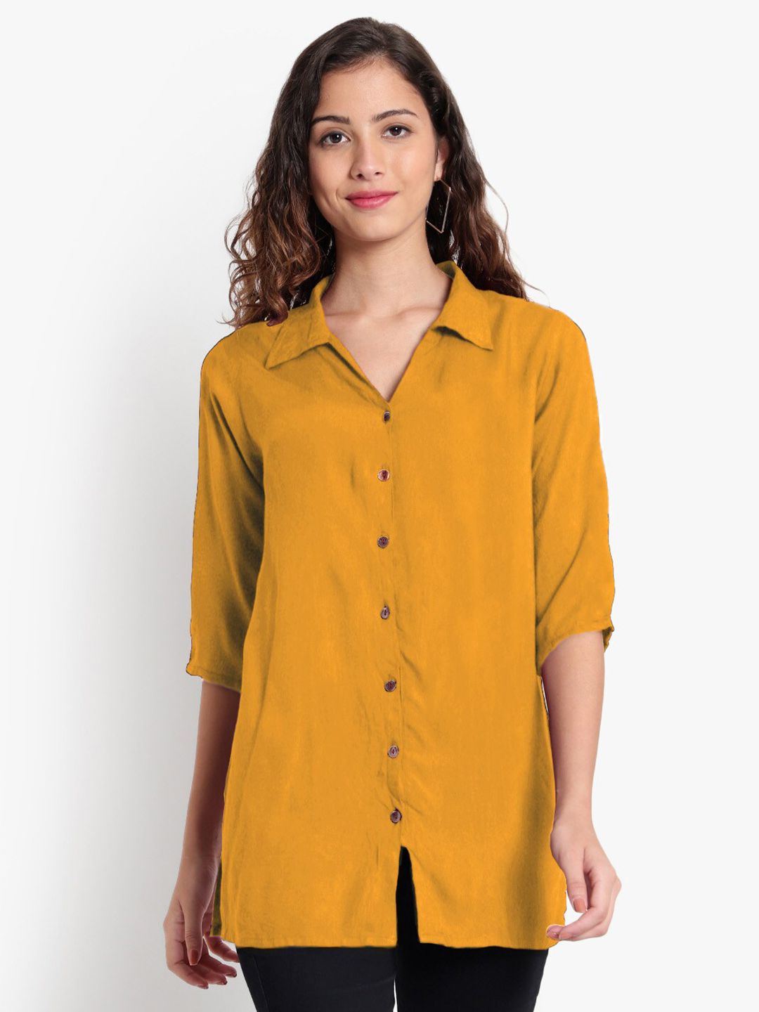 Mustard Longline Plus Size Shirt — view 8
