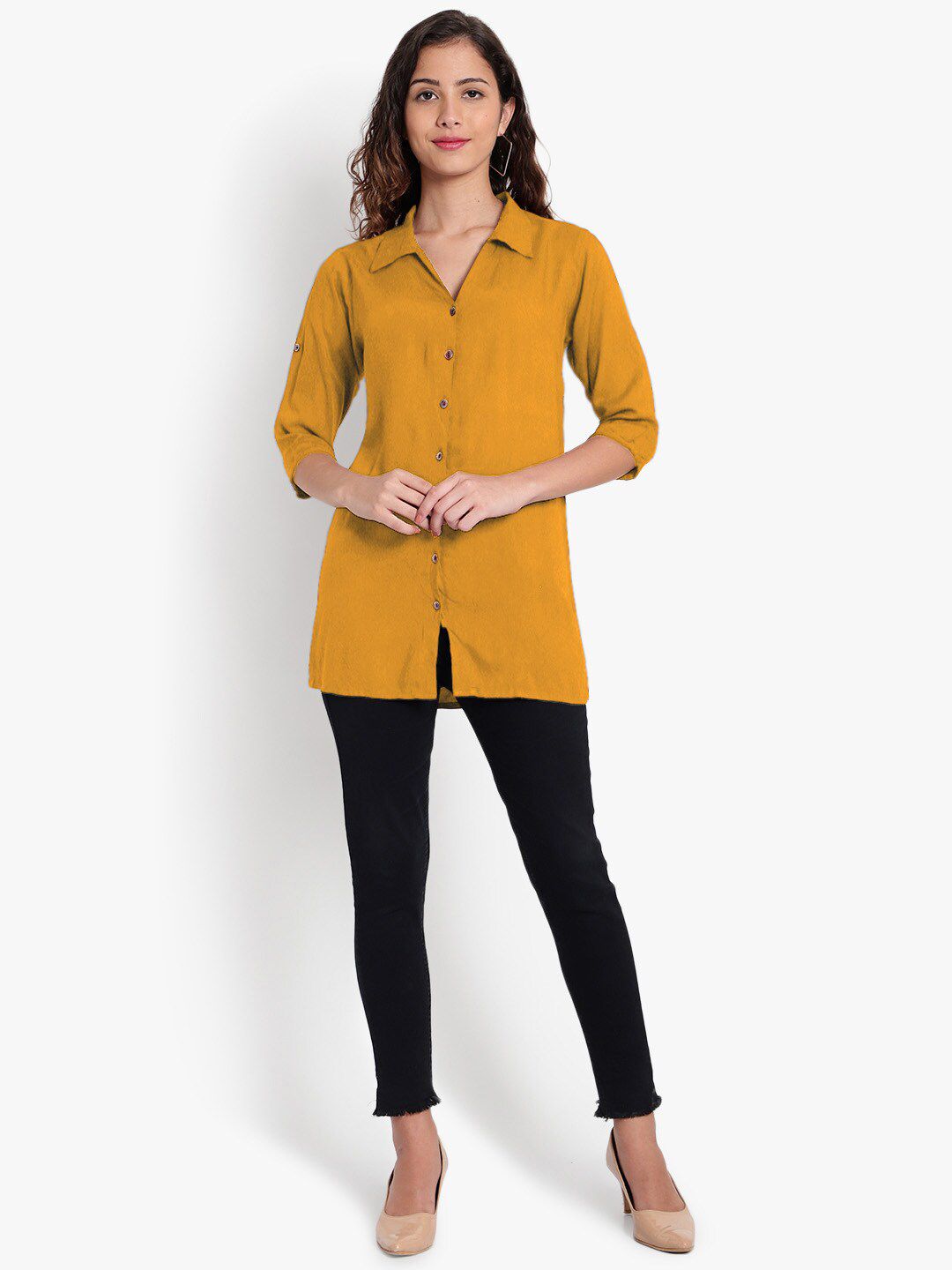 Mustard Longline Plus Size Shirt — view 13