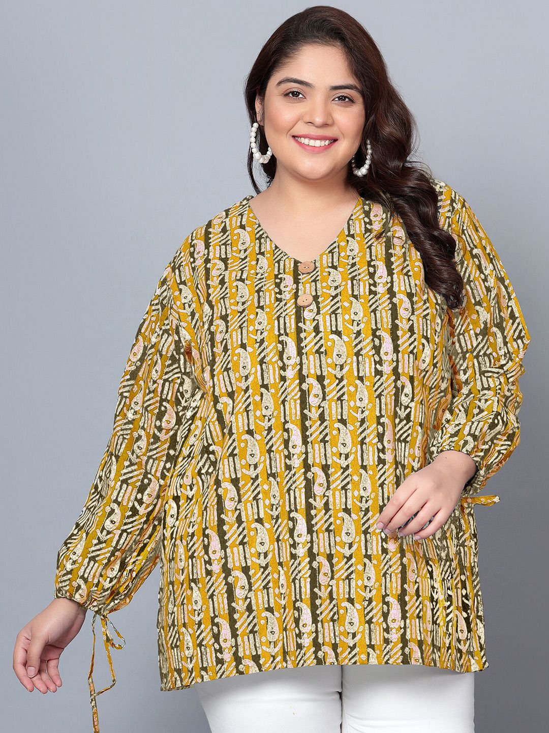 Mustard Paisley Plus Size Tunic — view 1