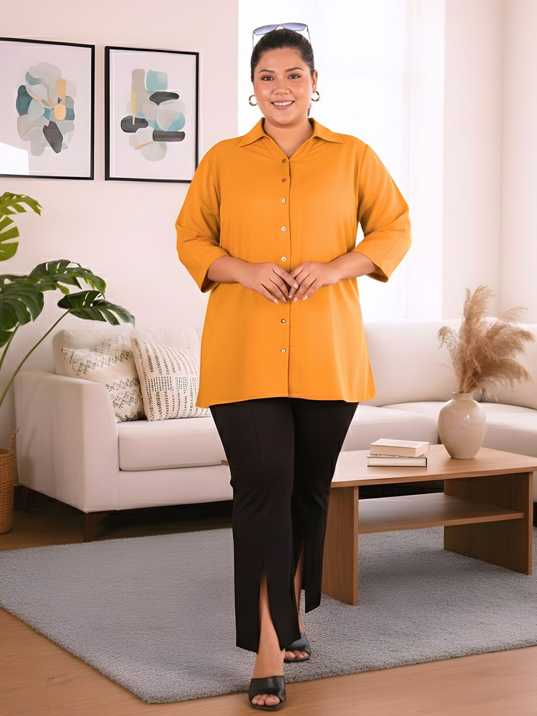 Mustard Longline Shirt — view 1