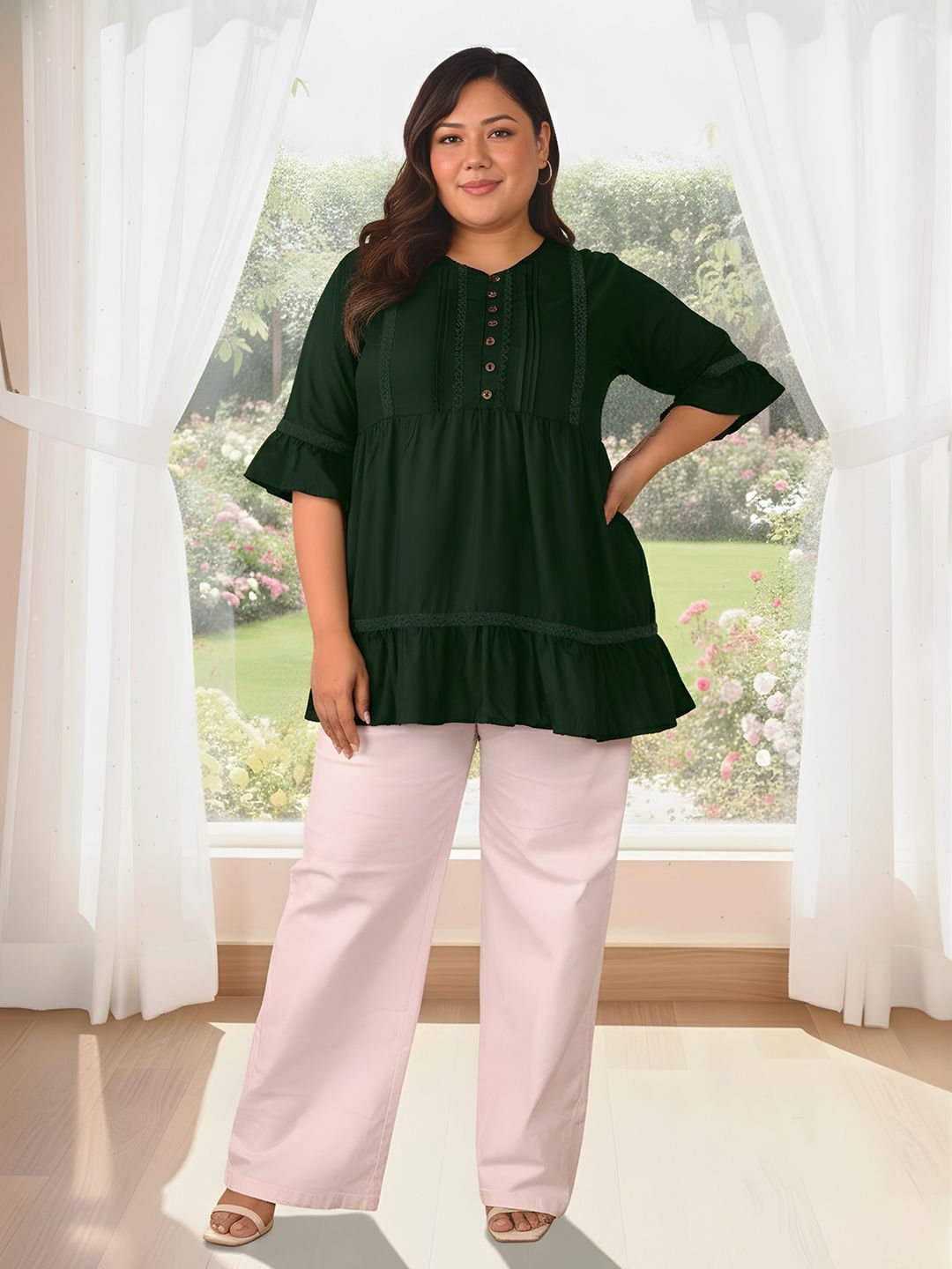 Green Lace Plus Size Tunic — view 6